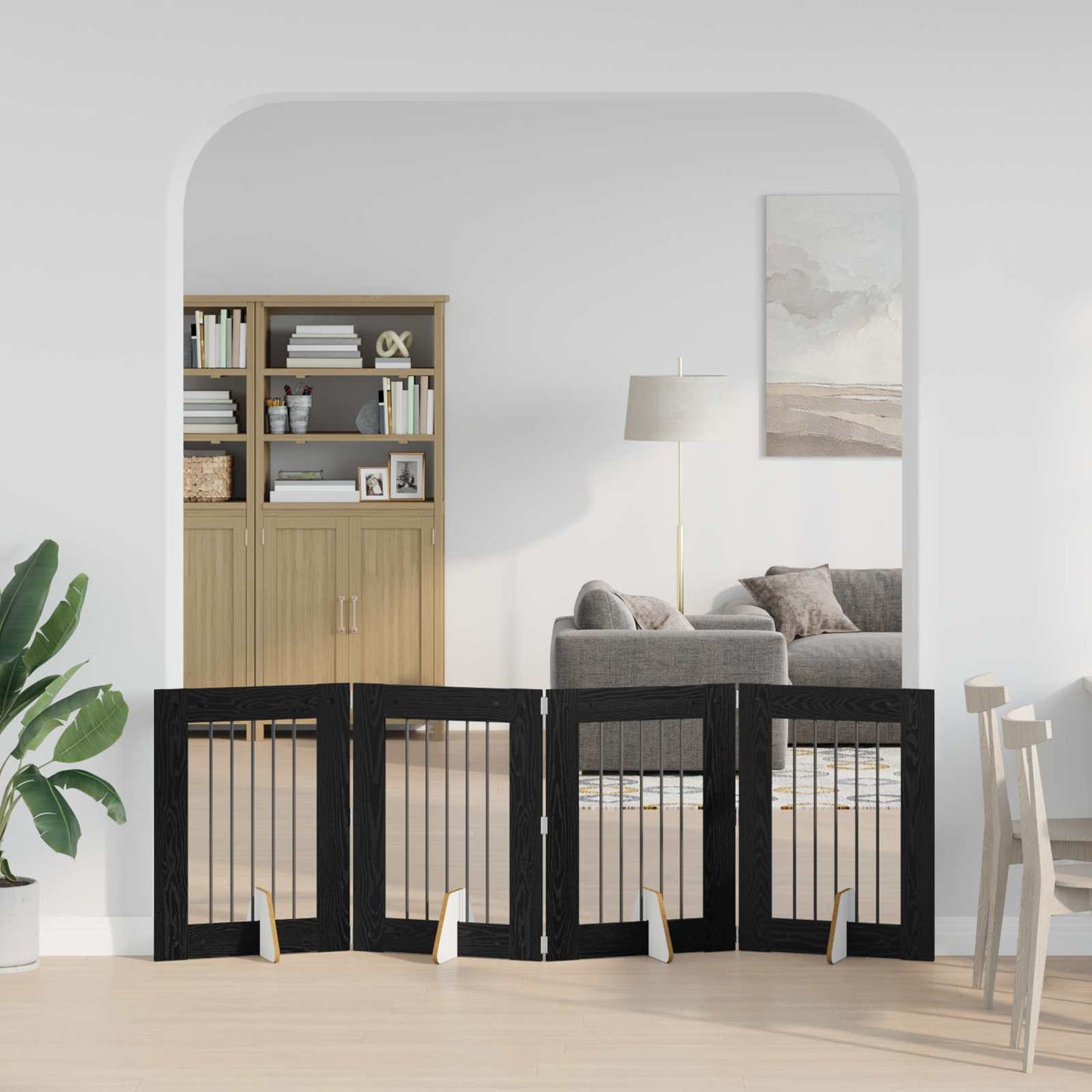 Foldable Dog Gate with Stands 4 pcs Black Oak 241 cm