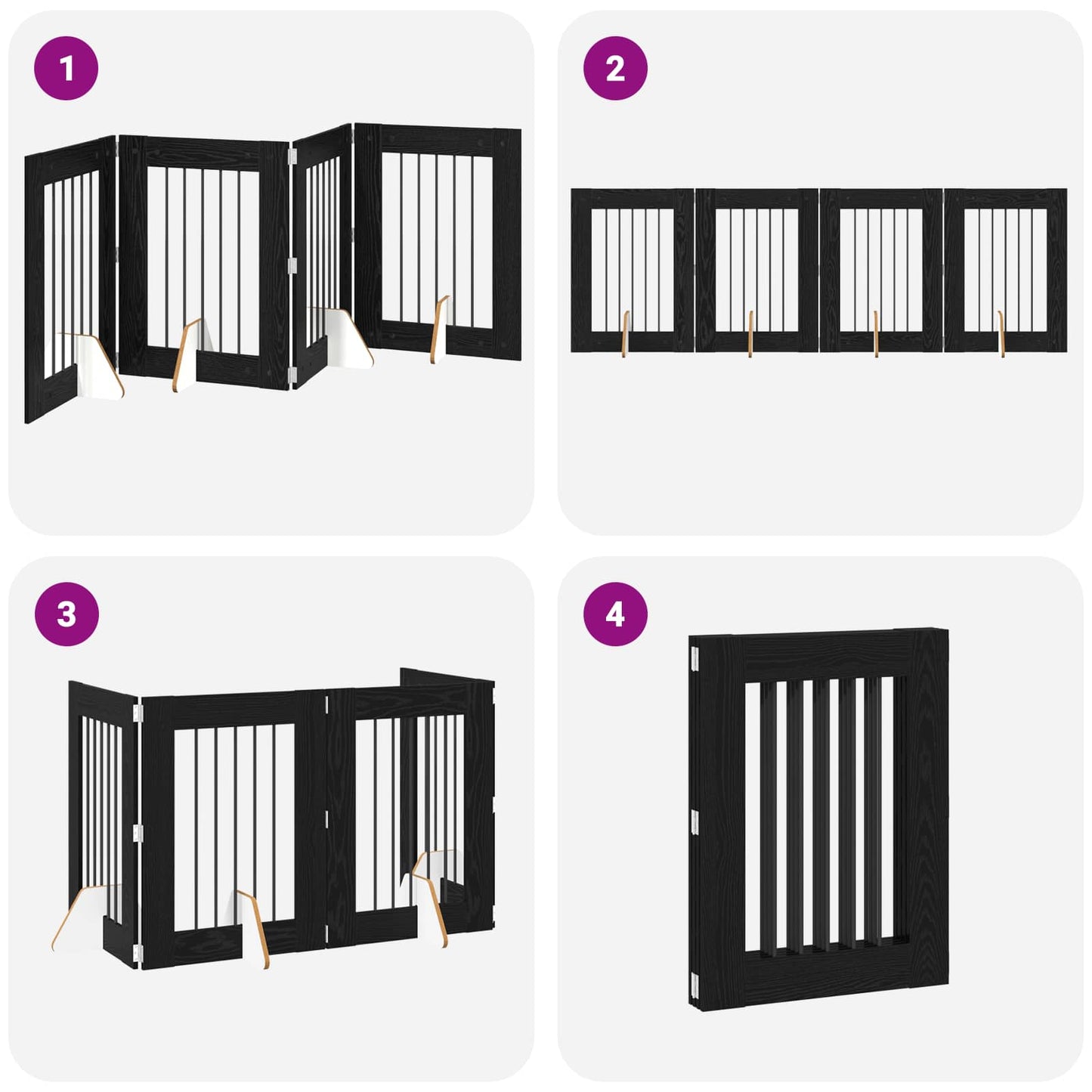 Foldable Dog Gate with Stands 4 pcs Black Oak 241 cm