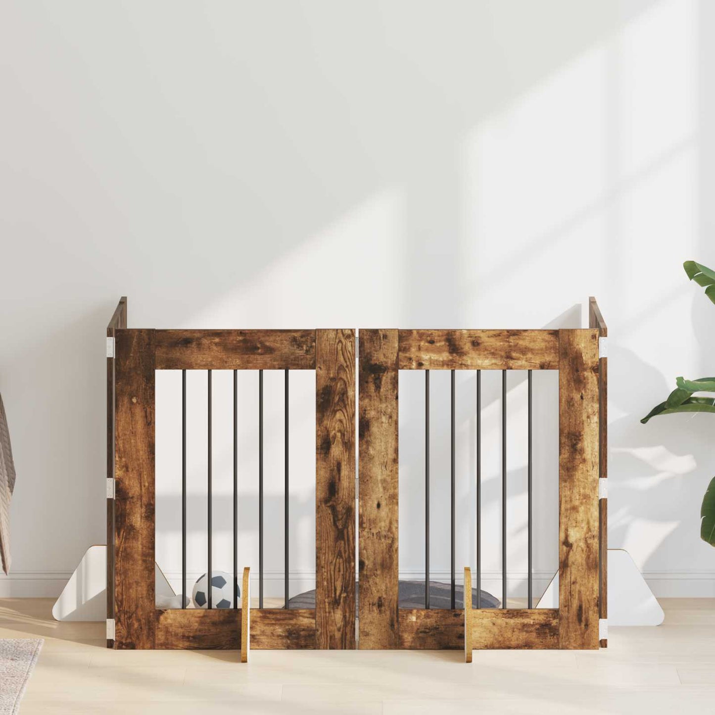 Dog Gate with Stands 4 pcs Smoked Oak 60 x 80 cm
