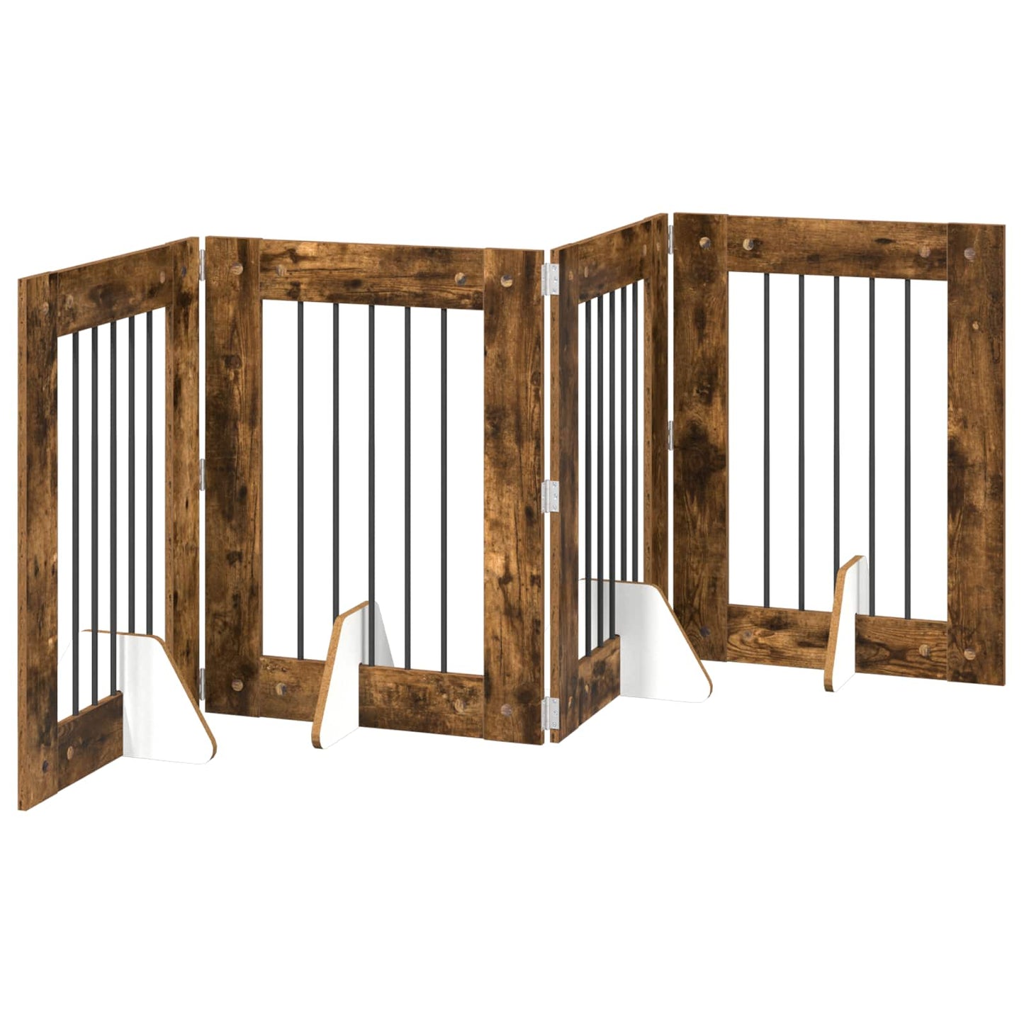Dog Gate with Stands 4 pcs Smoked Oak 60 x 80 cm