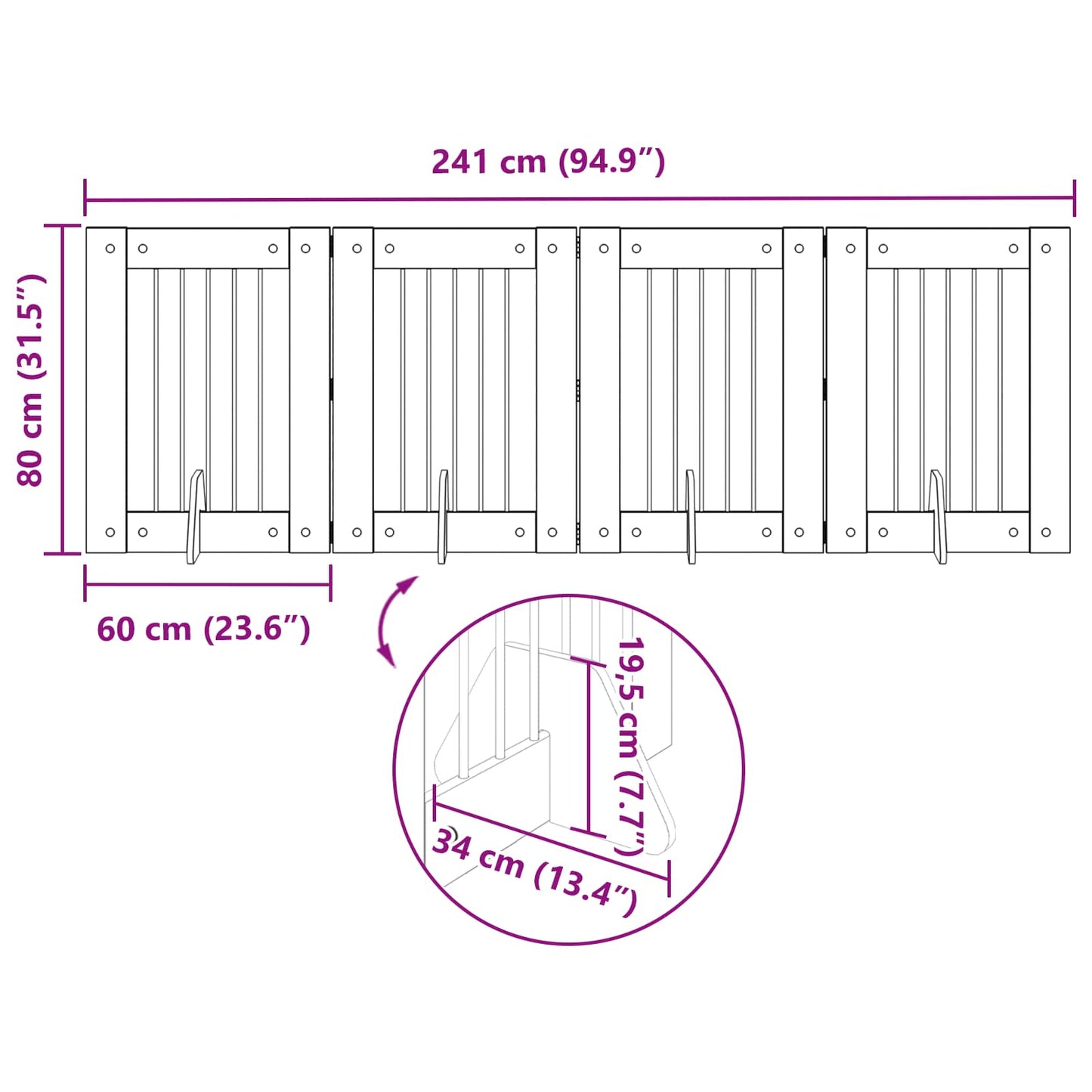 Foldable Dog Gate with Stands 4 pcs Smoked Oak 241 cm