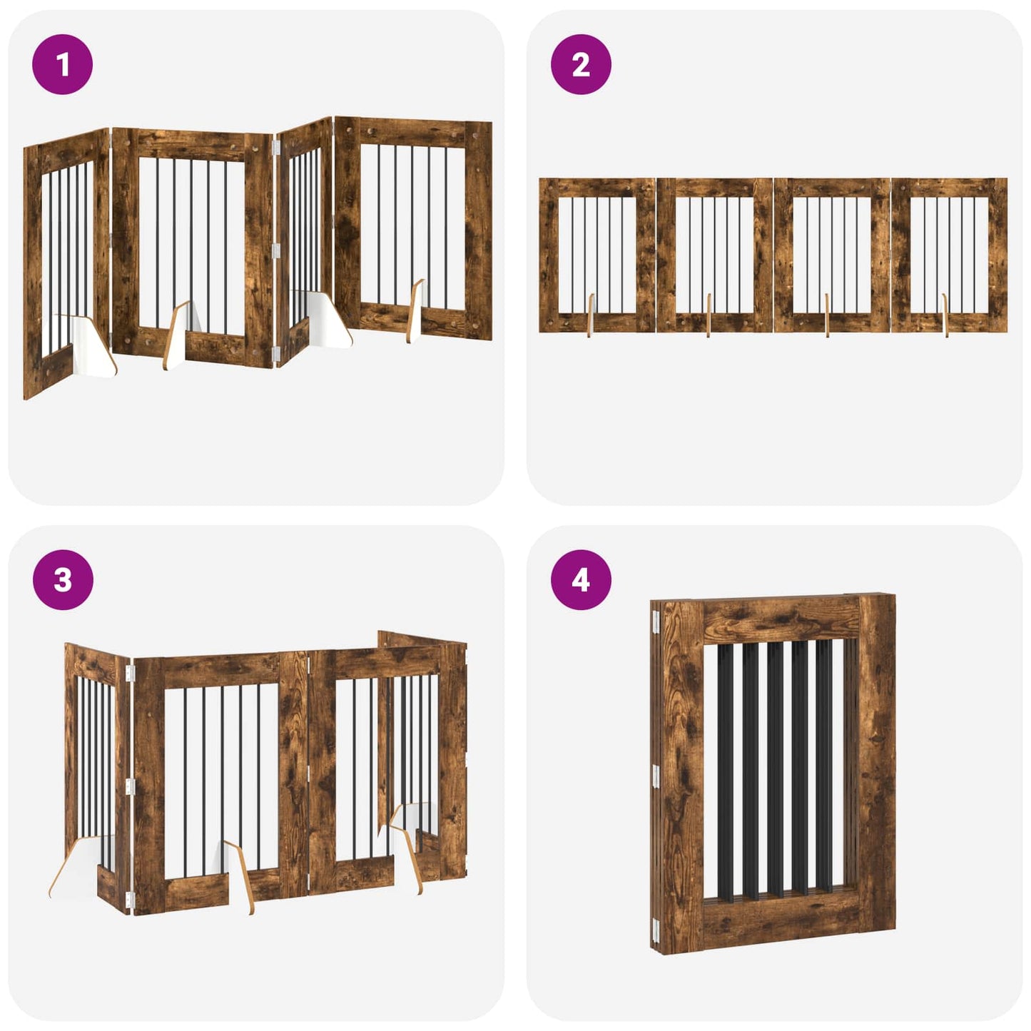 Foldable Dog Gate with Stands 4 pcs Smoked Oak 241 cm