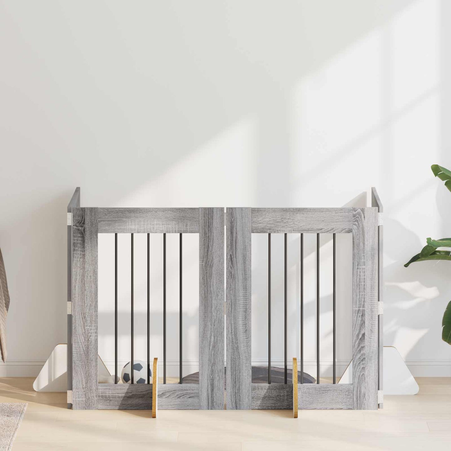 Dog Gate with Stands 4 pcs Grey Sonoma 60 x 80 cm