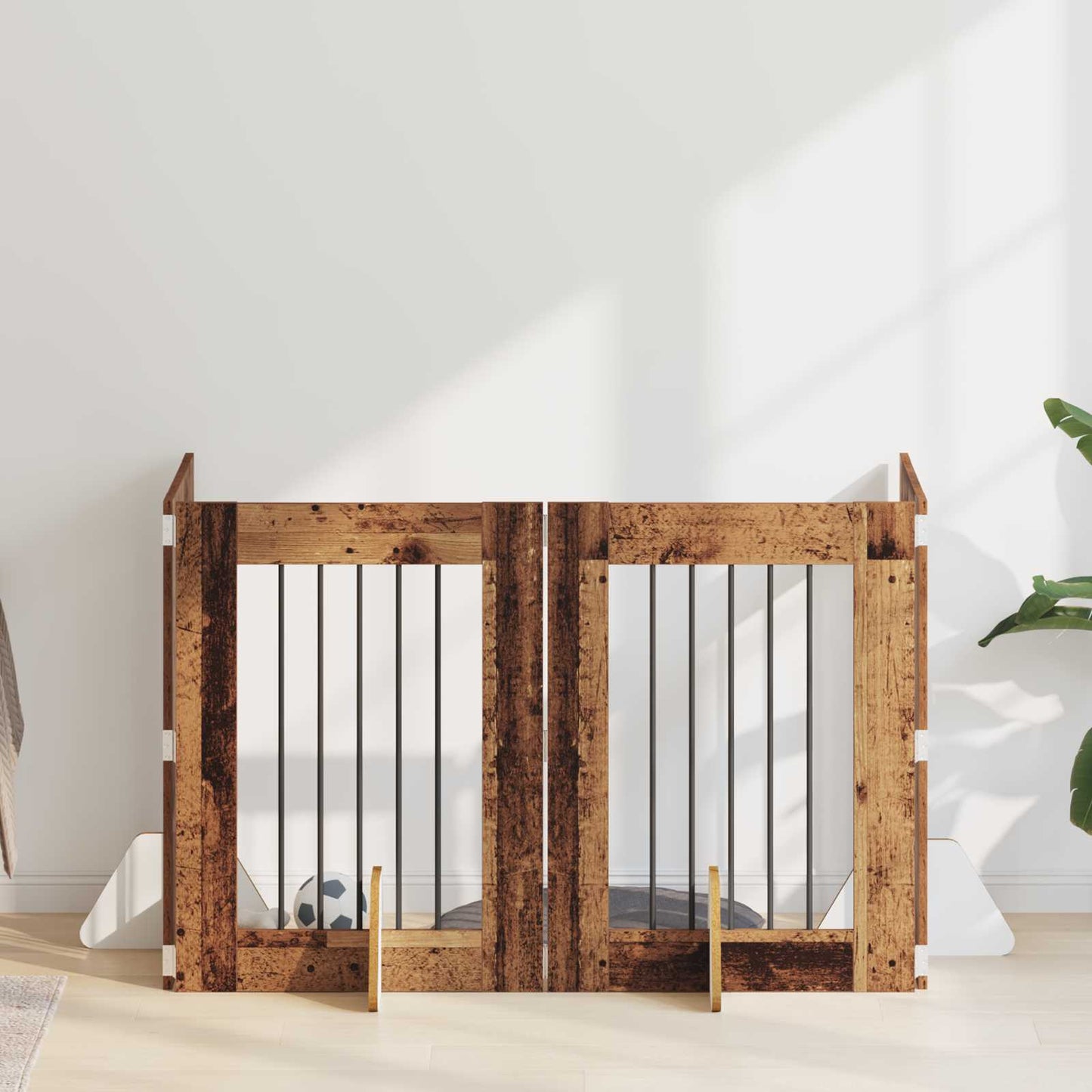 Dog Gate with Stands 4 pcs Old Wood 60 x 80 cm Engineered Wood