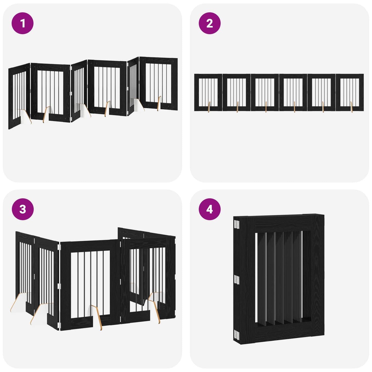 Foldable Dog Gate with Stands 6 pcs Black Oak 362 cm