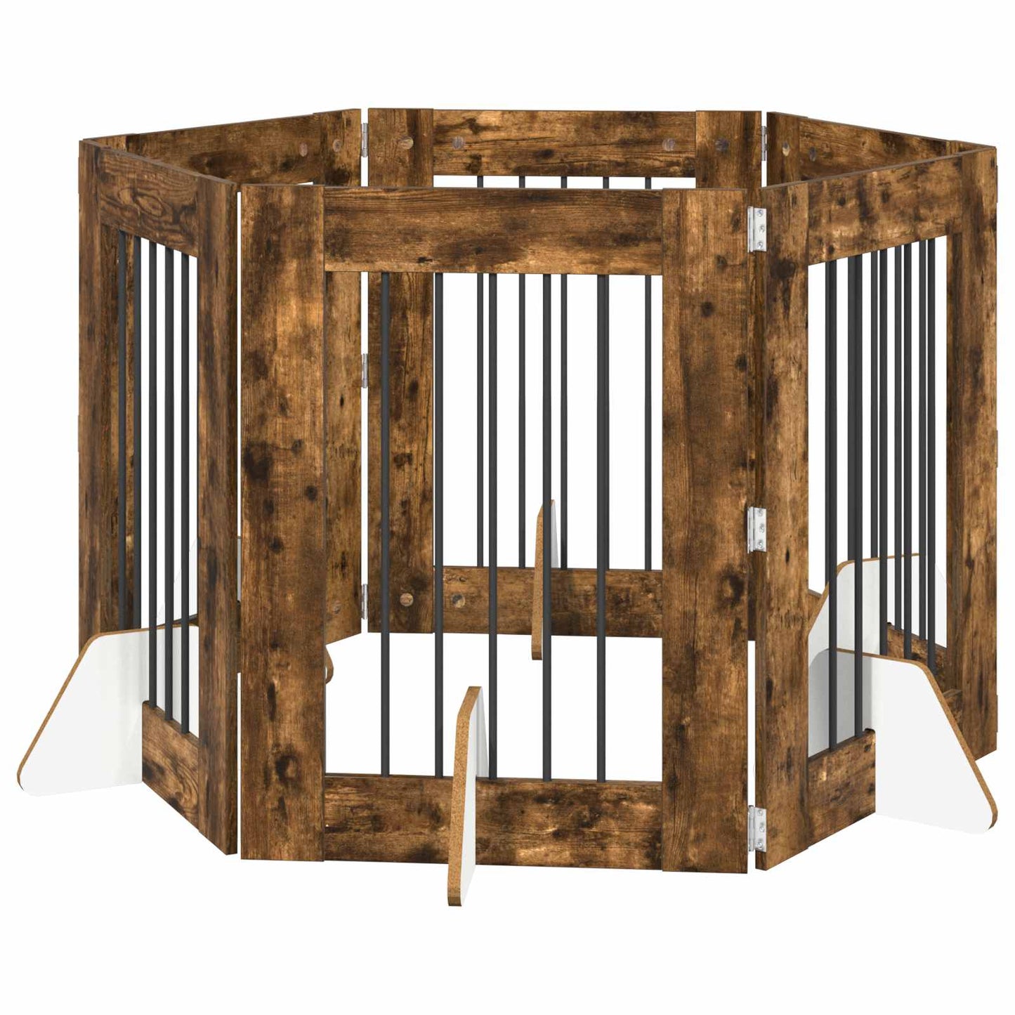 Dog Gate with Stands 6 pcs Smoked Oak 60 x 80 cm