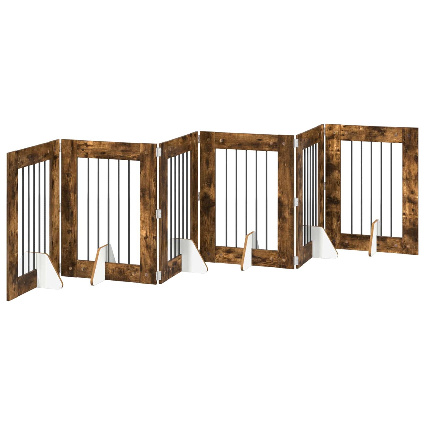 Dog Gate with Stands 6 pcs Smoked Oak 60 x 80 cm