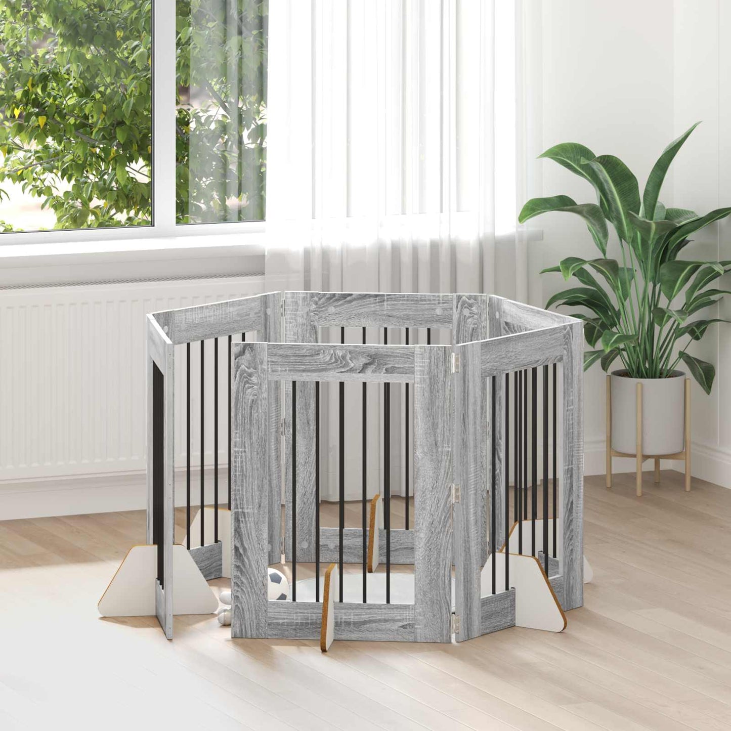Dog Gate with Stands 6 pcs Grey Sonoma 60 x 80 cm