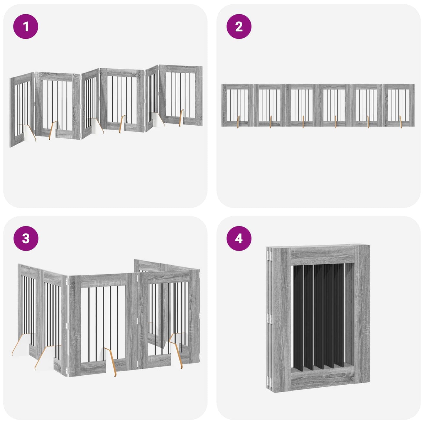 Foldable Dog Gate with Stands 6 pcs Grey Sonoma 362 cm