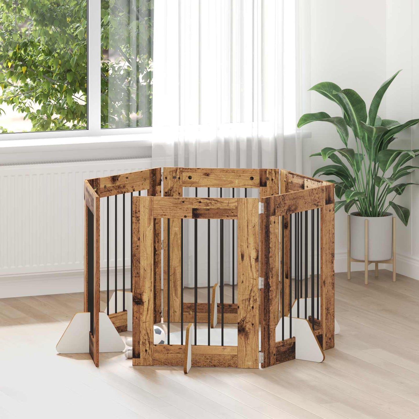 Dog Gate with Stands 6 pcs Old Wood 60 x 80 cm Engineered Wood