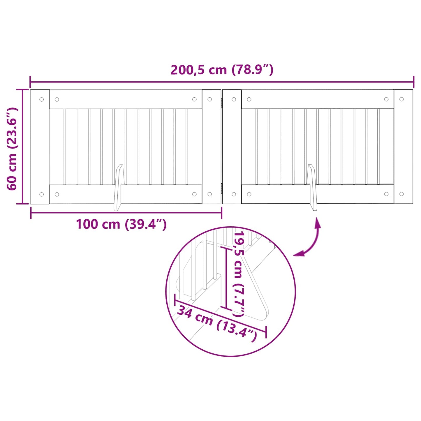 Foldable Dog Gate with Stands 2 pcs Black Oak 200.5 cm