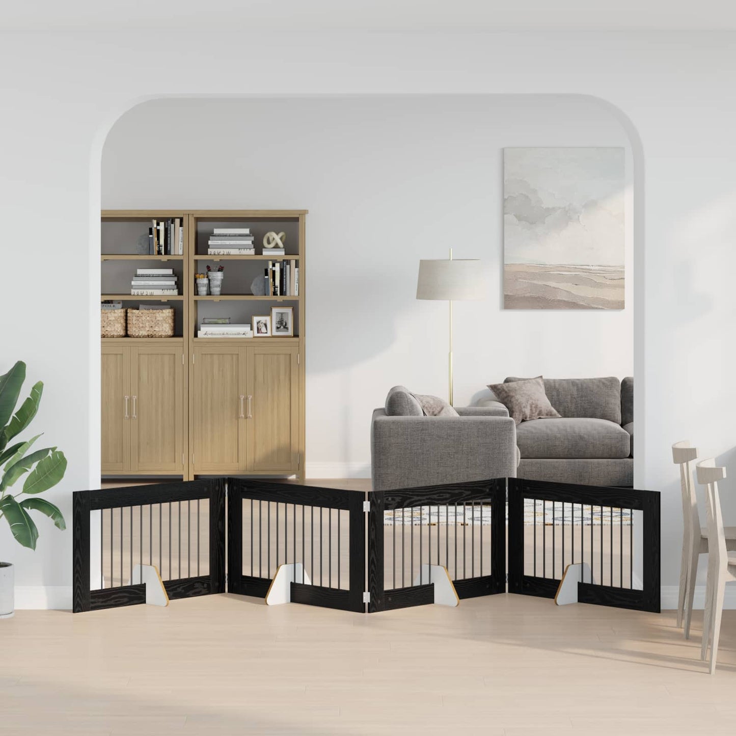 Dog Gate with Stands 4 pcs Black Oak 100 x 60 cm