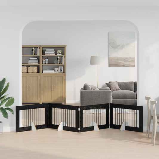 Foldable Dog Gate with Stands 4 pcs Black Oak 401 cm