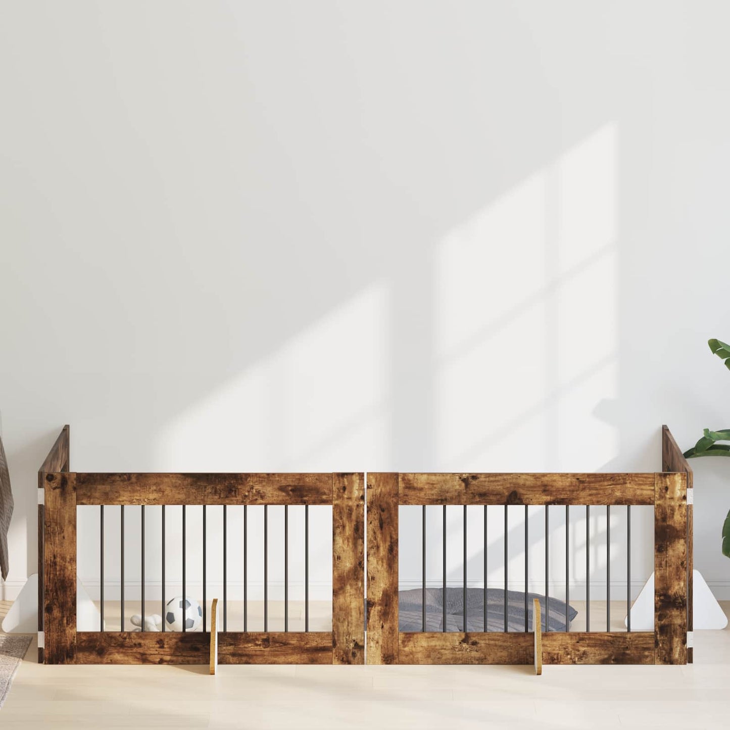 Dog Gate with Stands 4 pcs Smoked Oak 100 x 60 cm