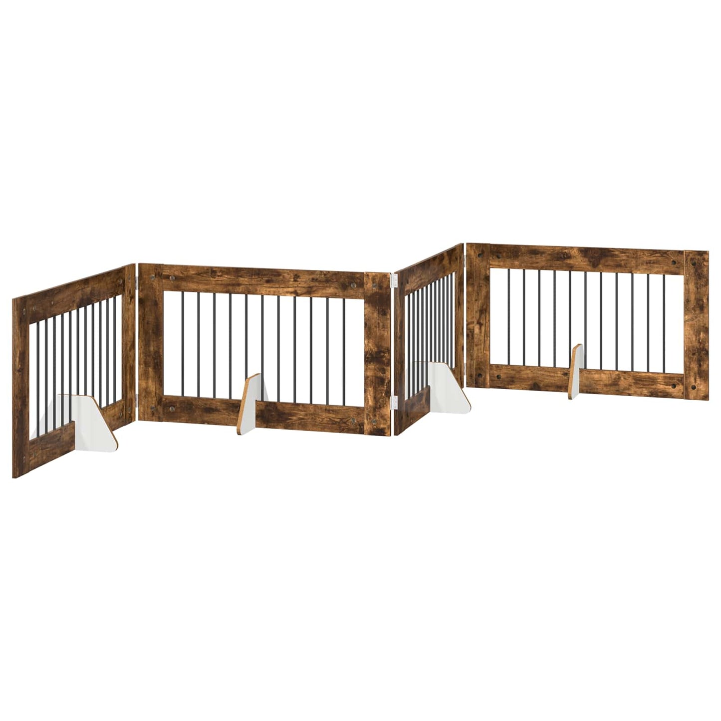 Foldable Dog Gate with Stands 4 pcs Smoked Oak 401 cm