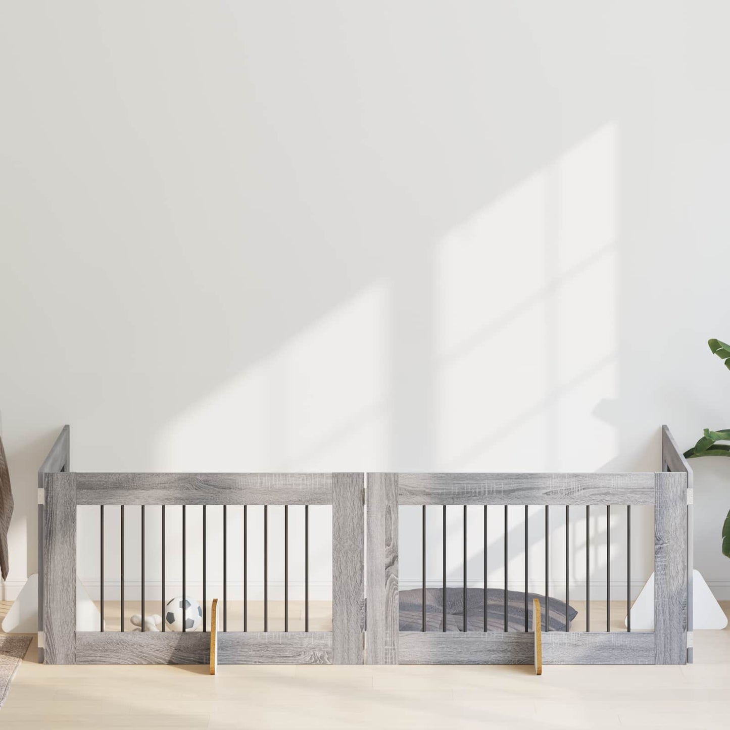 Dog Gate with Stands 4 pcs Grey Sonoma 100 x 60 cm
