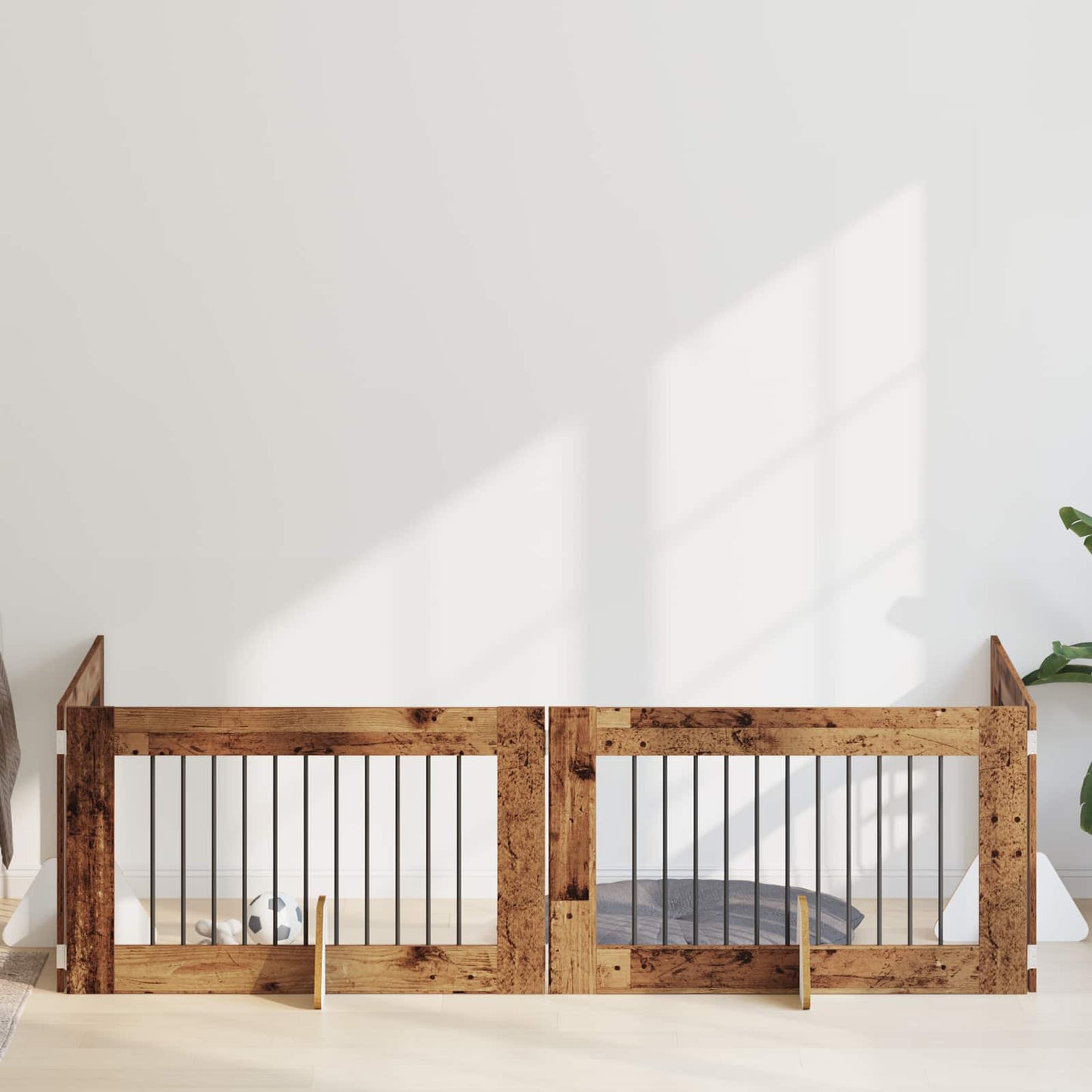 Dog Gate with Stands 4 pcs Old Wood 100 x 60 cm Engineered Wood