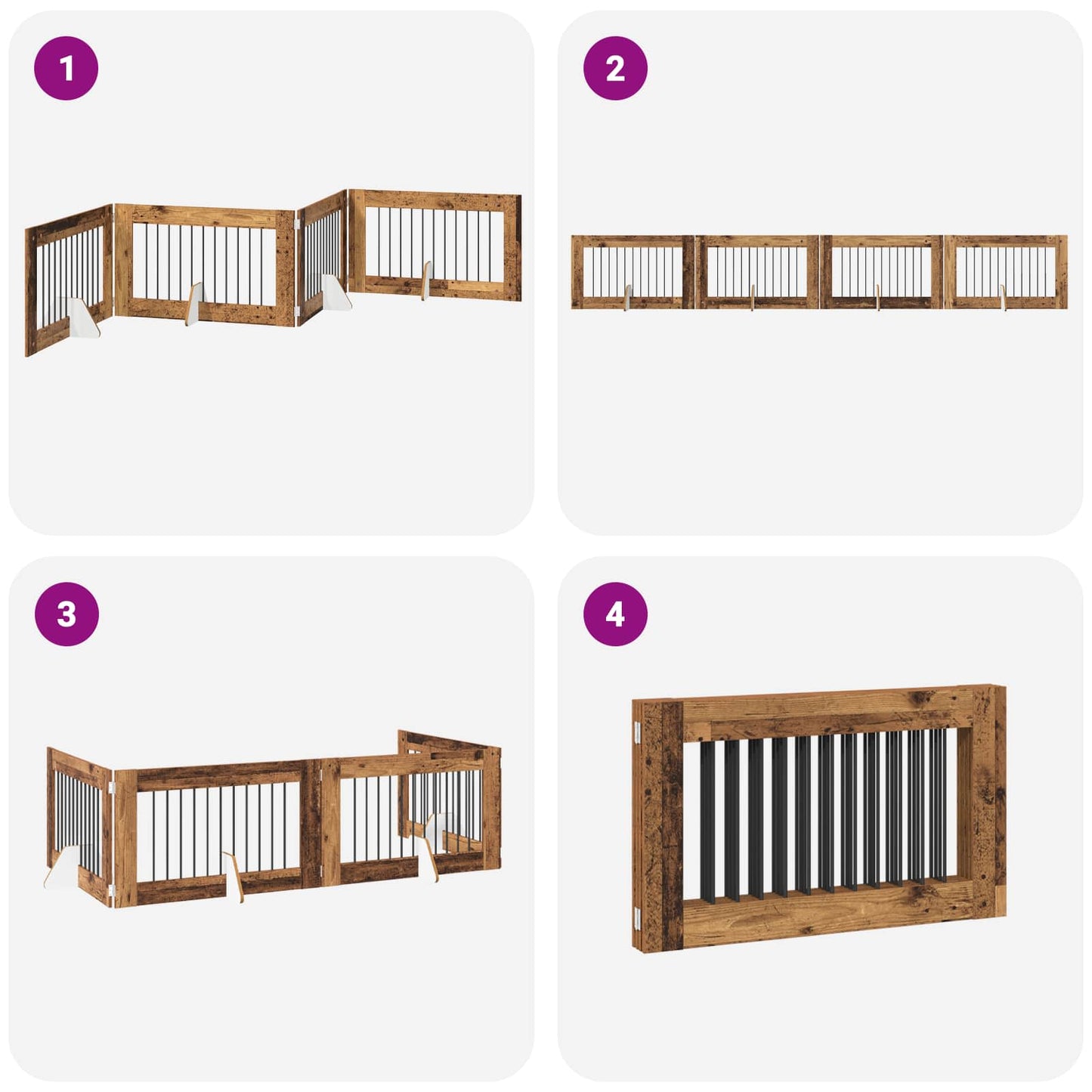 Foldable Dog Gate with Stands 4 pcs Old Wood 401 cm
