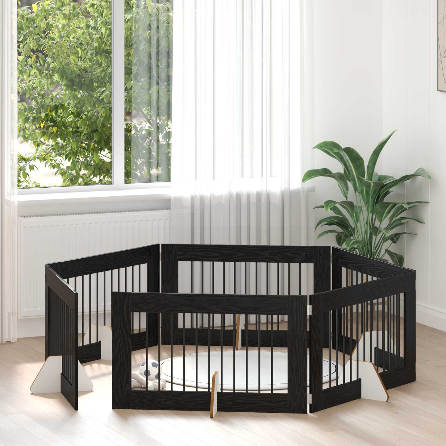 Dog Gate with Stands 6 pcs Black Oak 100 x 60 cm
