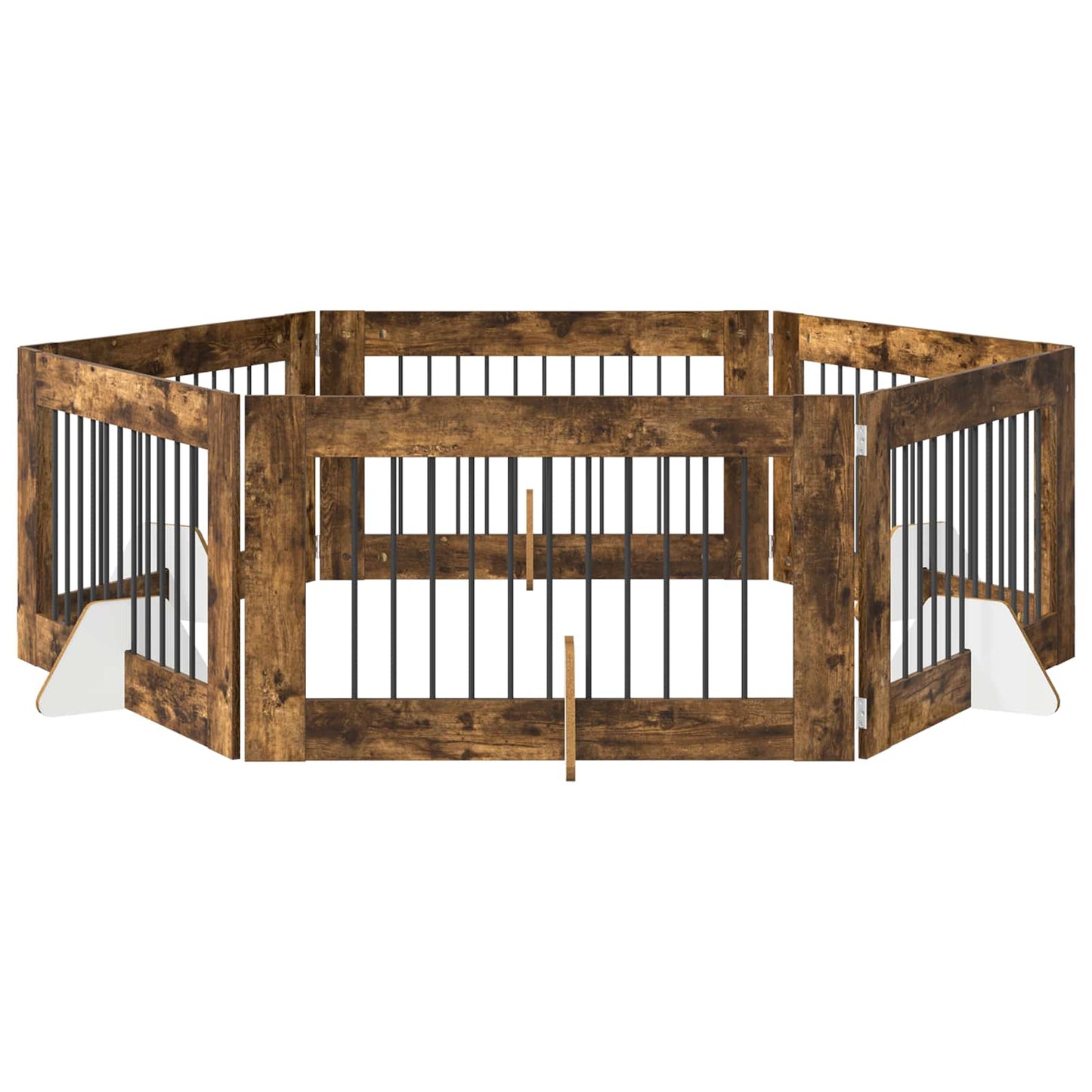Dog Gate with Stands 6 pcs Smoked Oak 100 x 60 cm