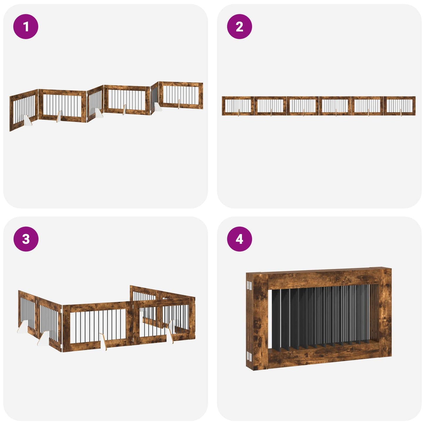 Foldable Dog Gate with Stands 6 pcs Smoked Oak 602 cm