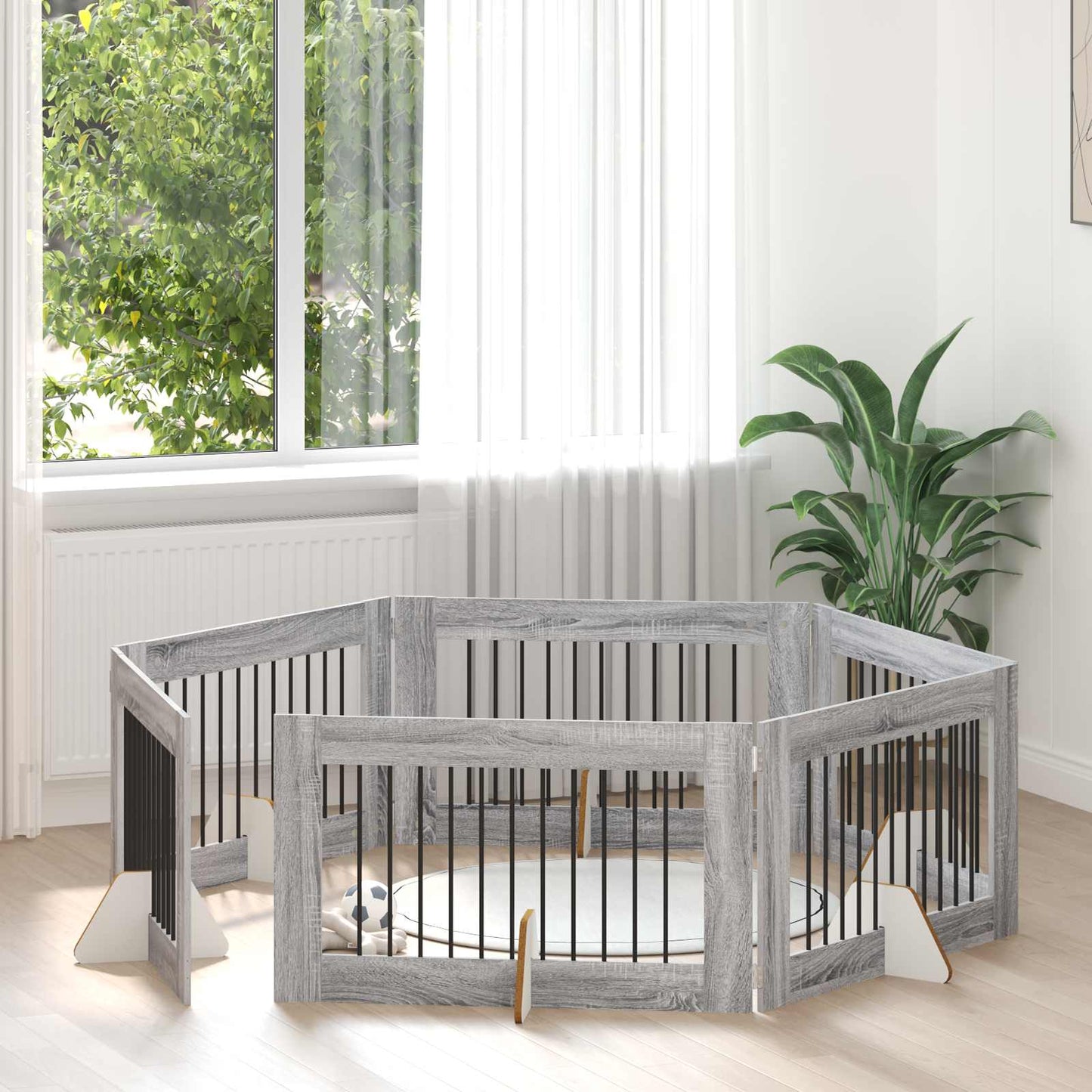 Dog Gate with Stands 6 pcs Grey Sonoma 100 x 60 cm