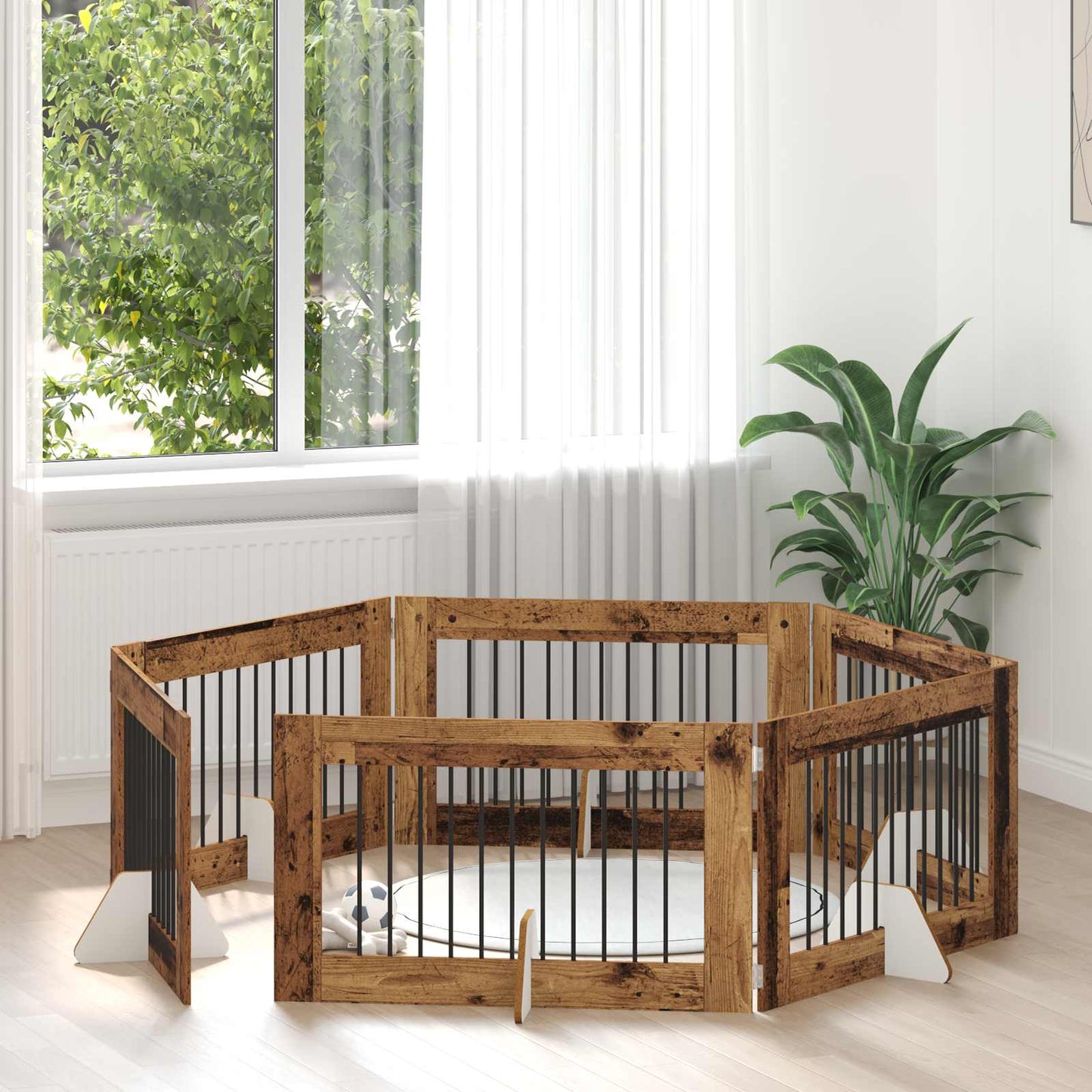Dog Gate with Stands 6 pcs Old Wood 100 x 60 cm Engineered Wood