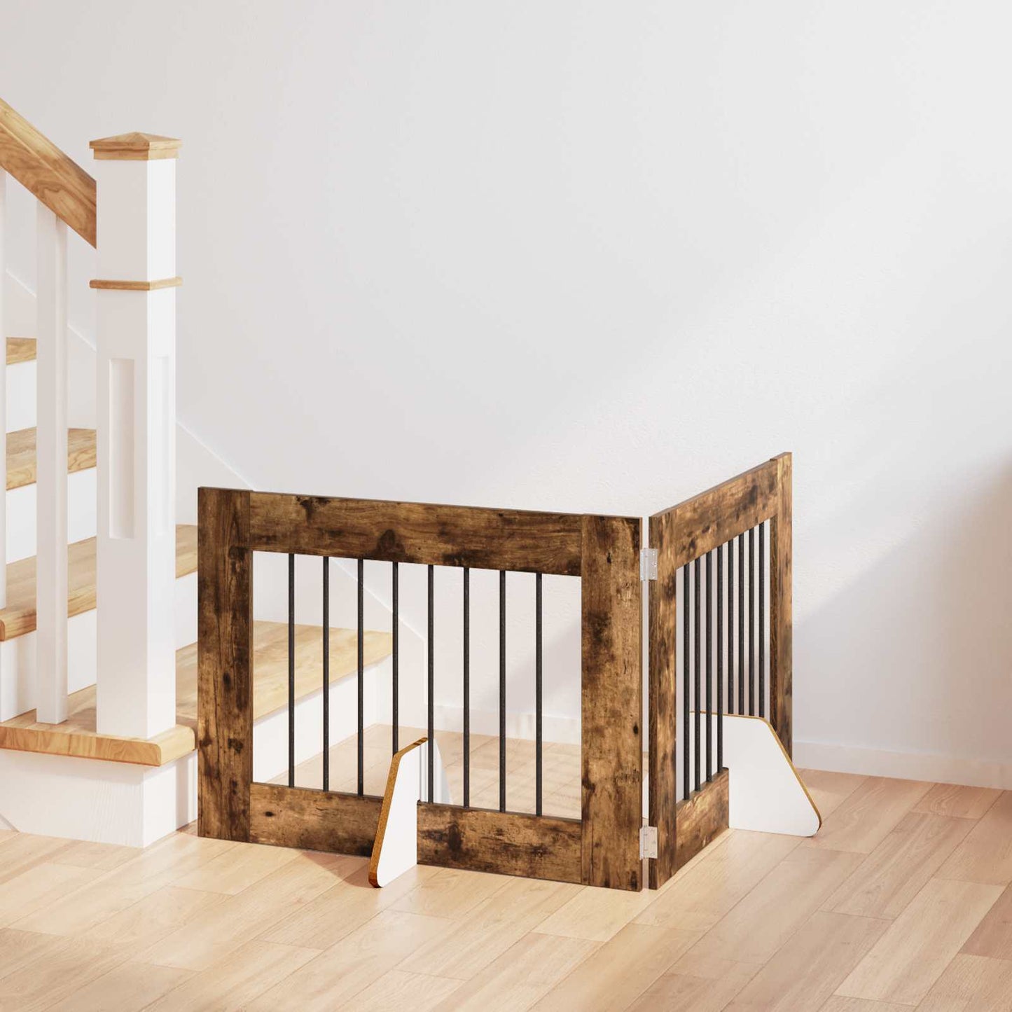 Dog Gate with Stands 2 pcs Smoked Oak 80 x 60 cm