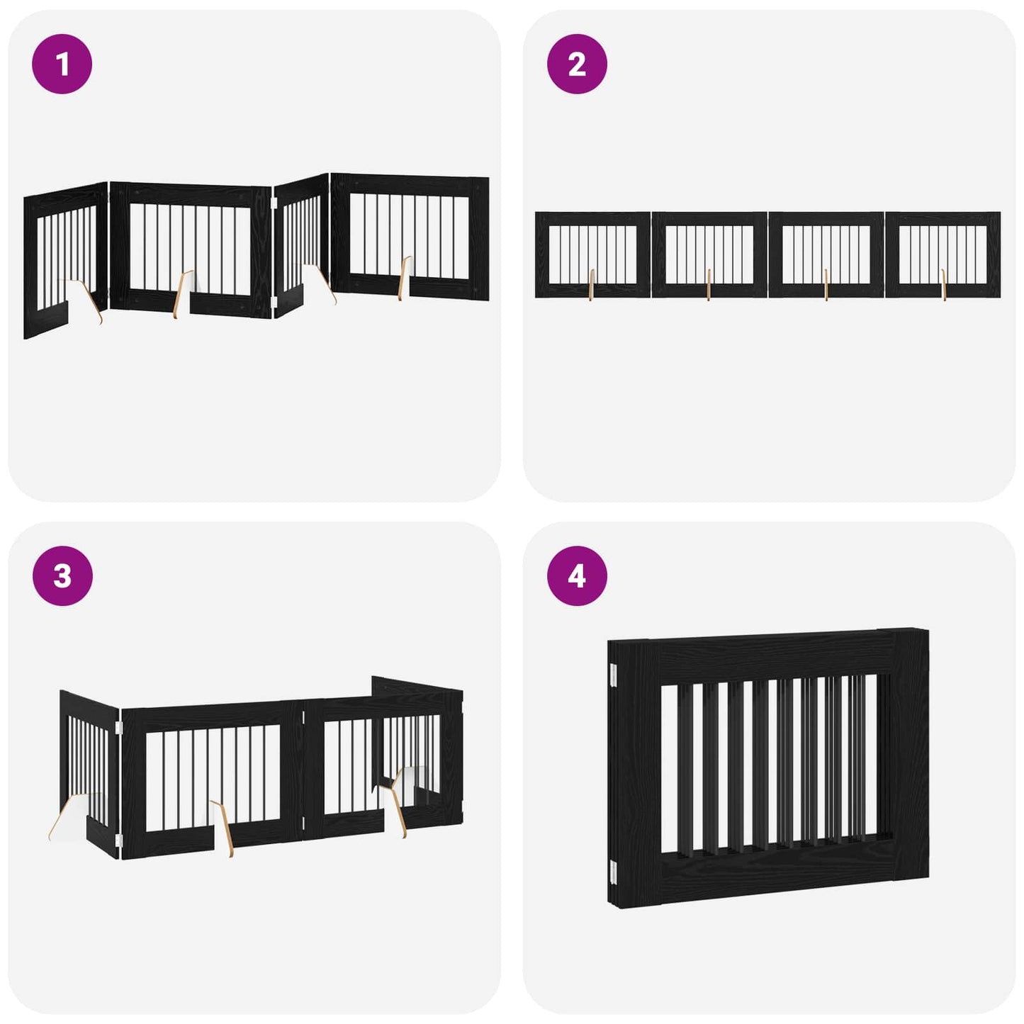 Foldable Dog Gate with Stands 4 pcs Black Oak 321 cm