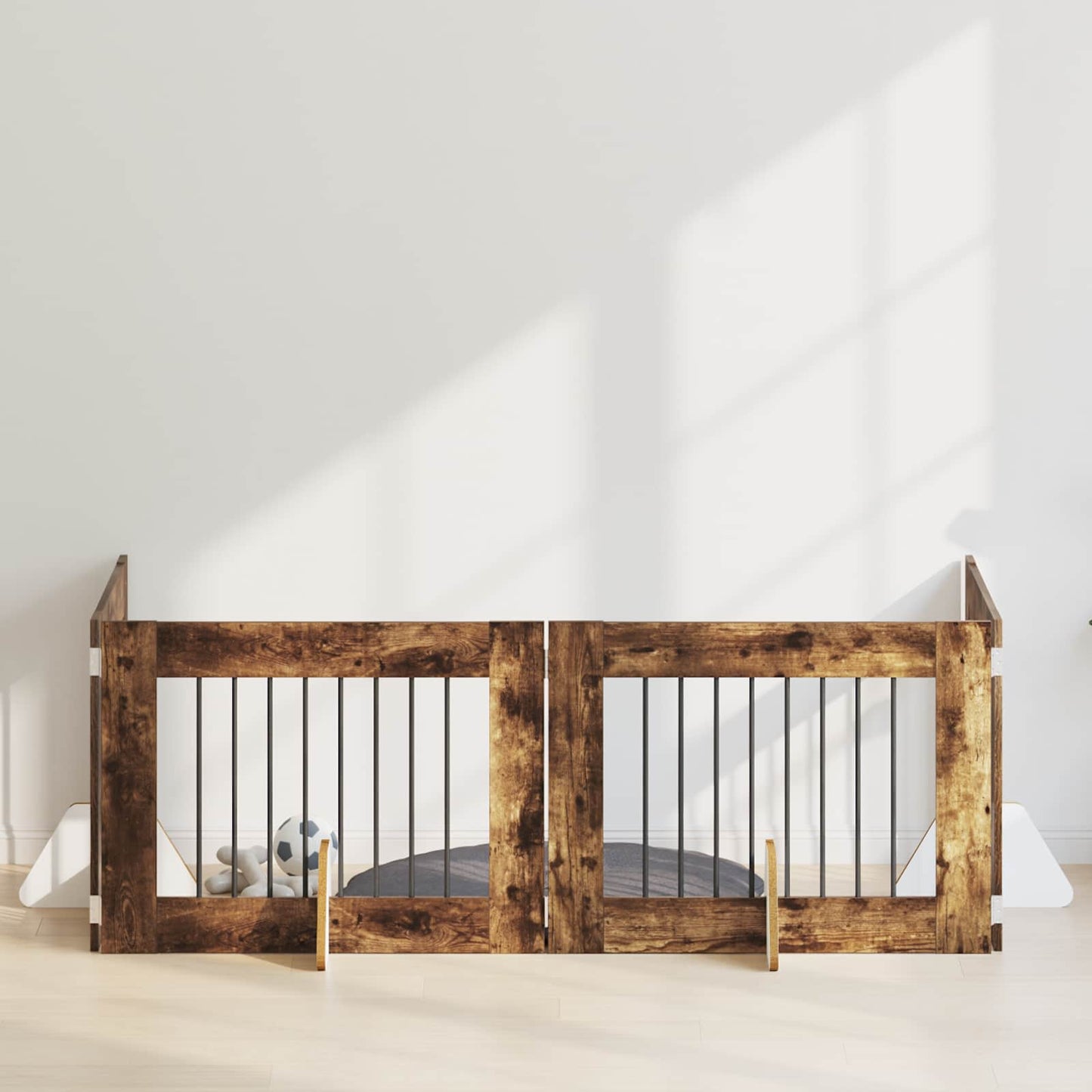 Dog Gate with Stands 4 pcs Smoked Oak 80 x 60 cm
