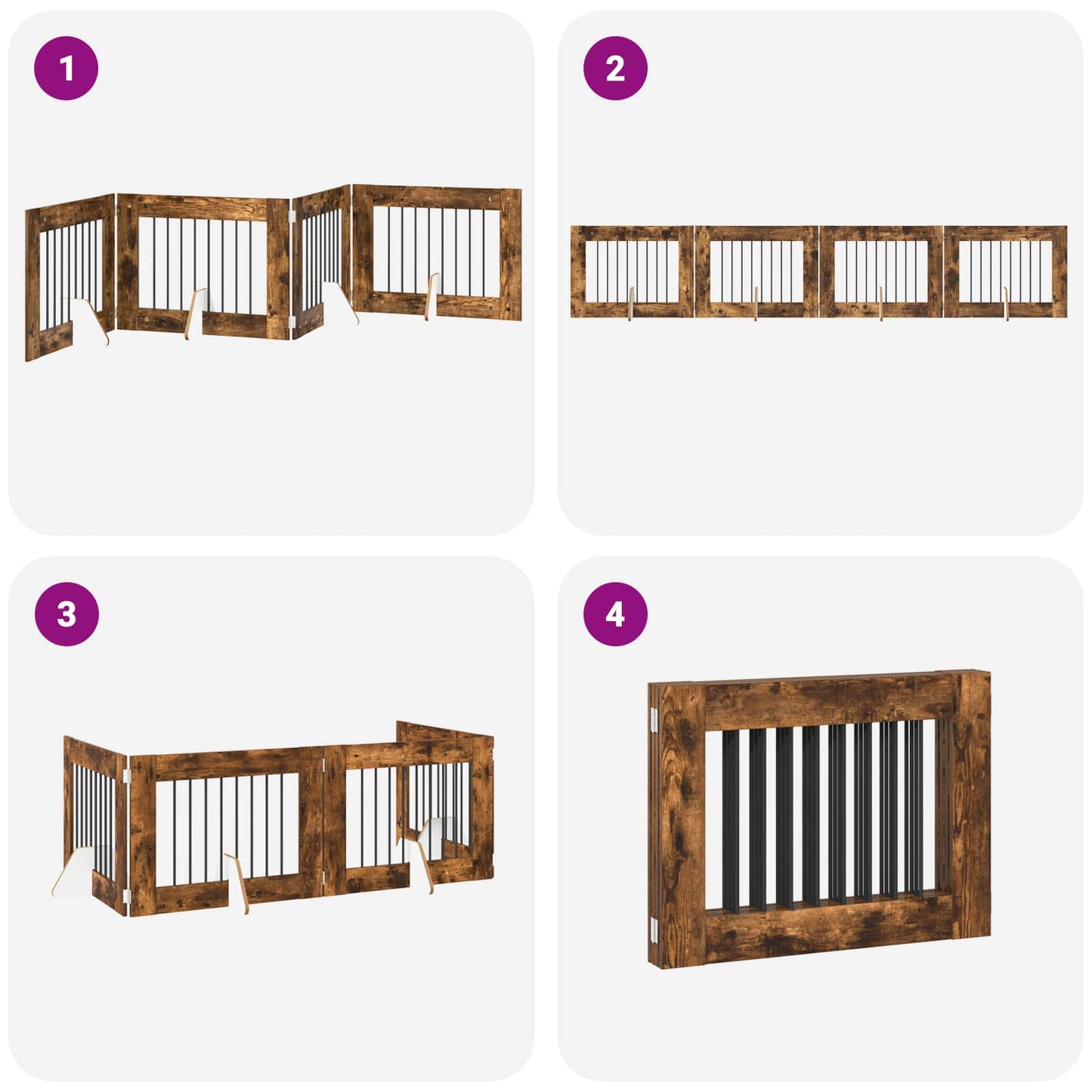 Foldable Dog Gate with Stands 4 pcs Smoked Oak 321 cm