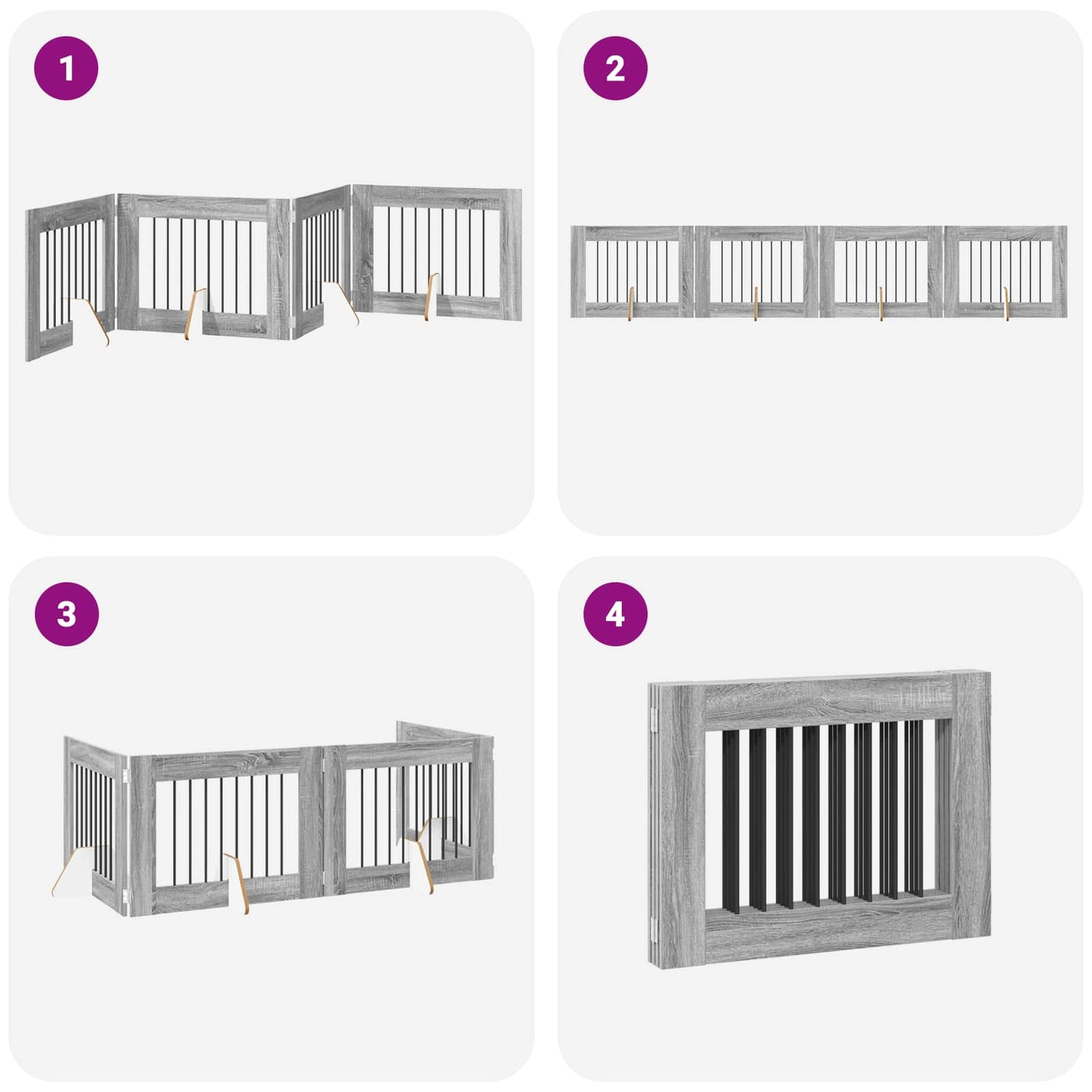 Foldable Dog Gate with Stands 4 pcs Grey Sonoma 321 cm