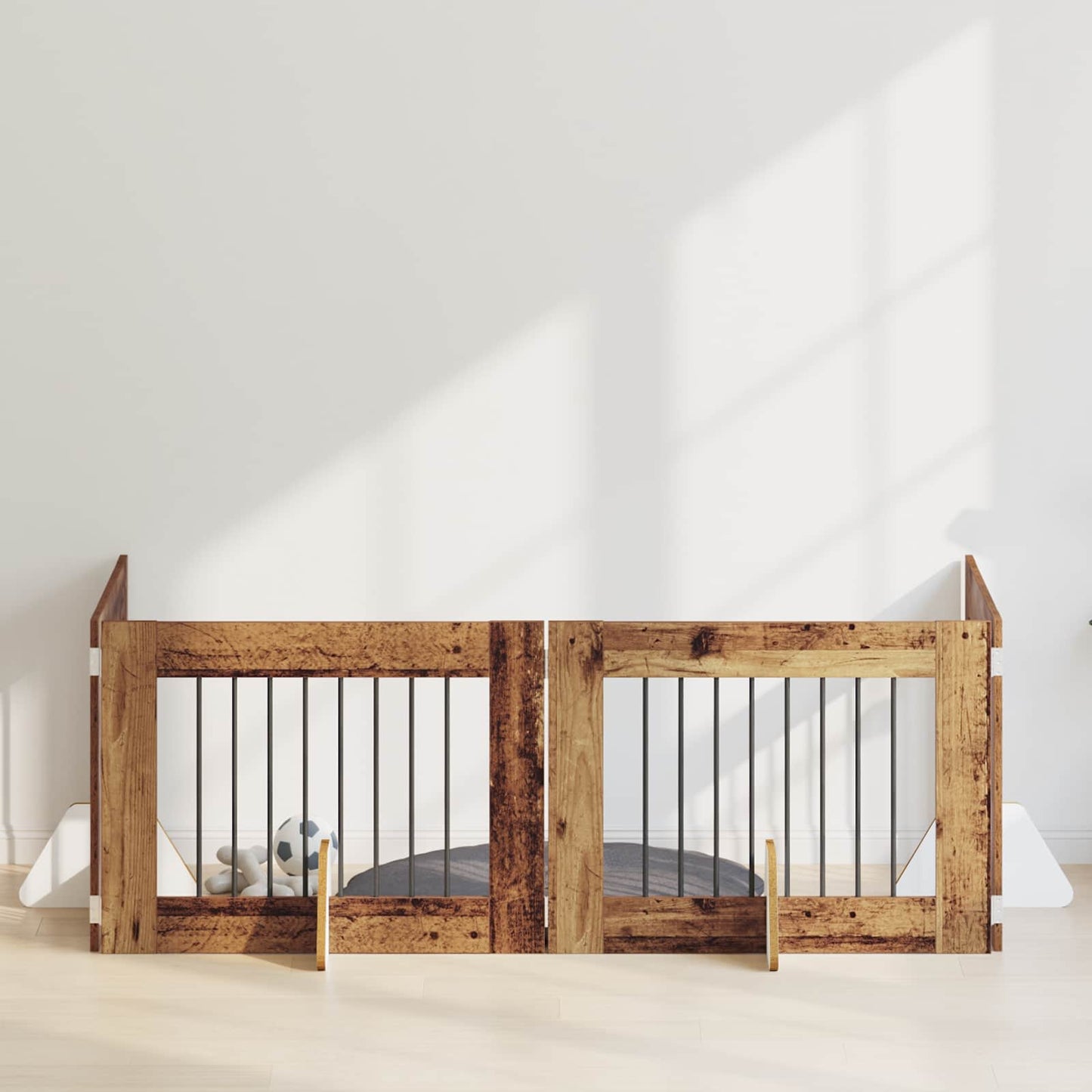 Dog Gate with Stands 4 pcs Old Wood 80 x 60 cm Engineered Wood