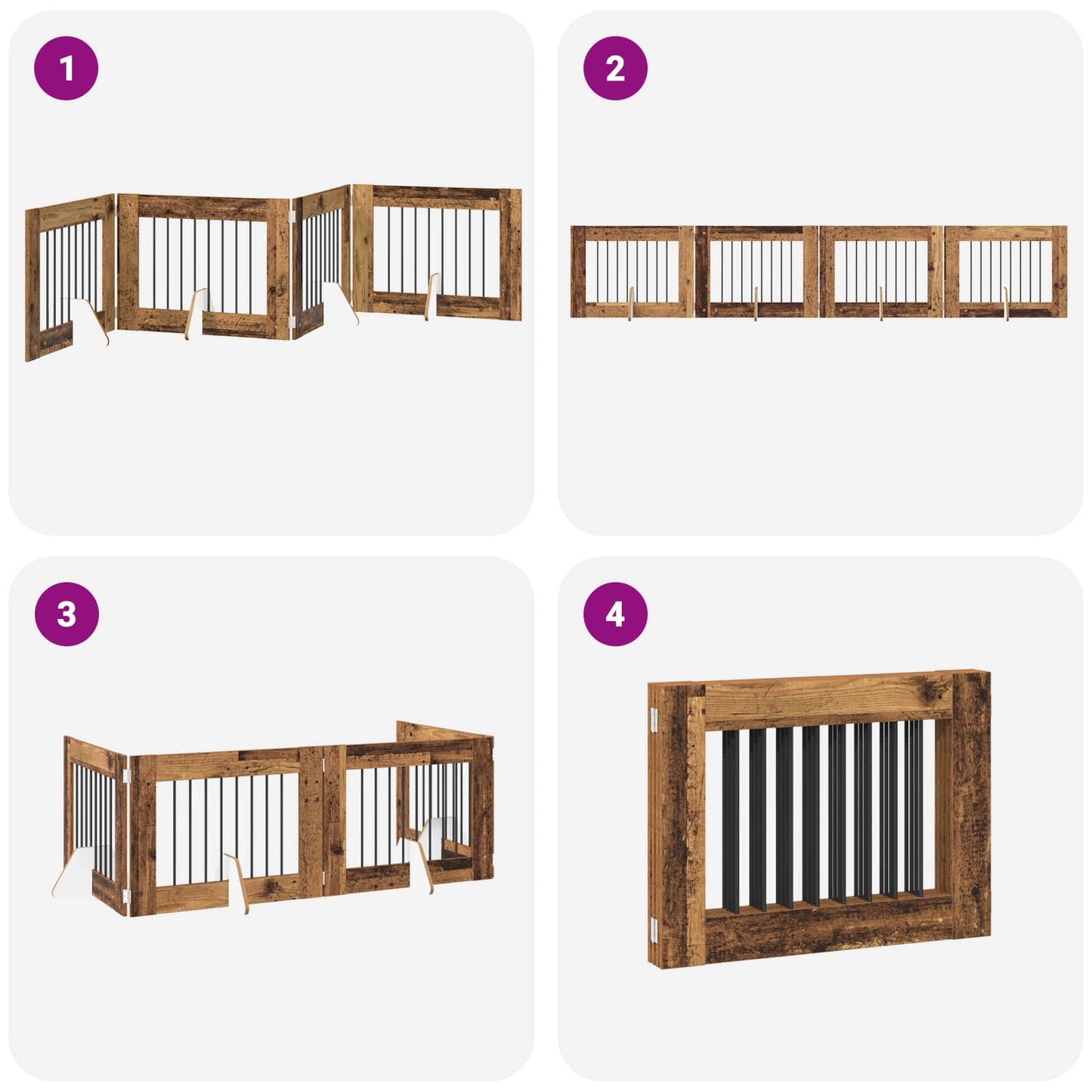 Foldable Dog Gate with Stands 4 pcs Old Wood 321 cm
