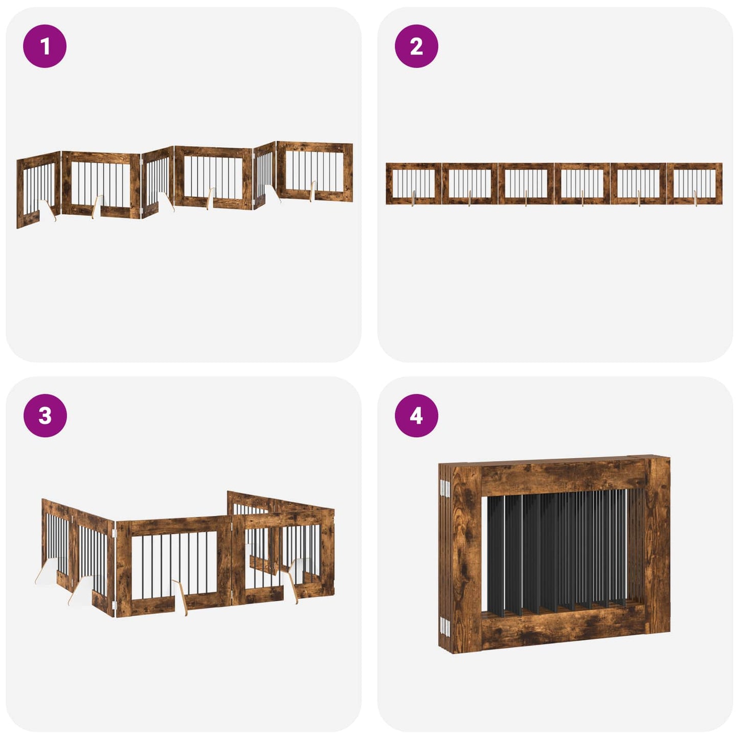 Foldable Dog Gate with Stands 6 pcs Smoked Oak 482 cm