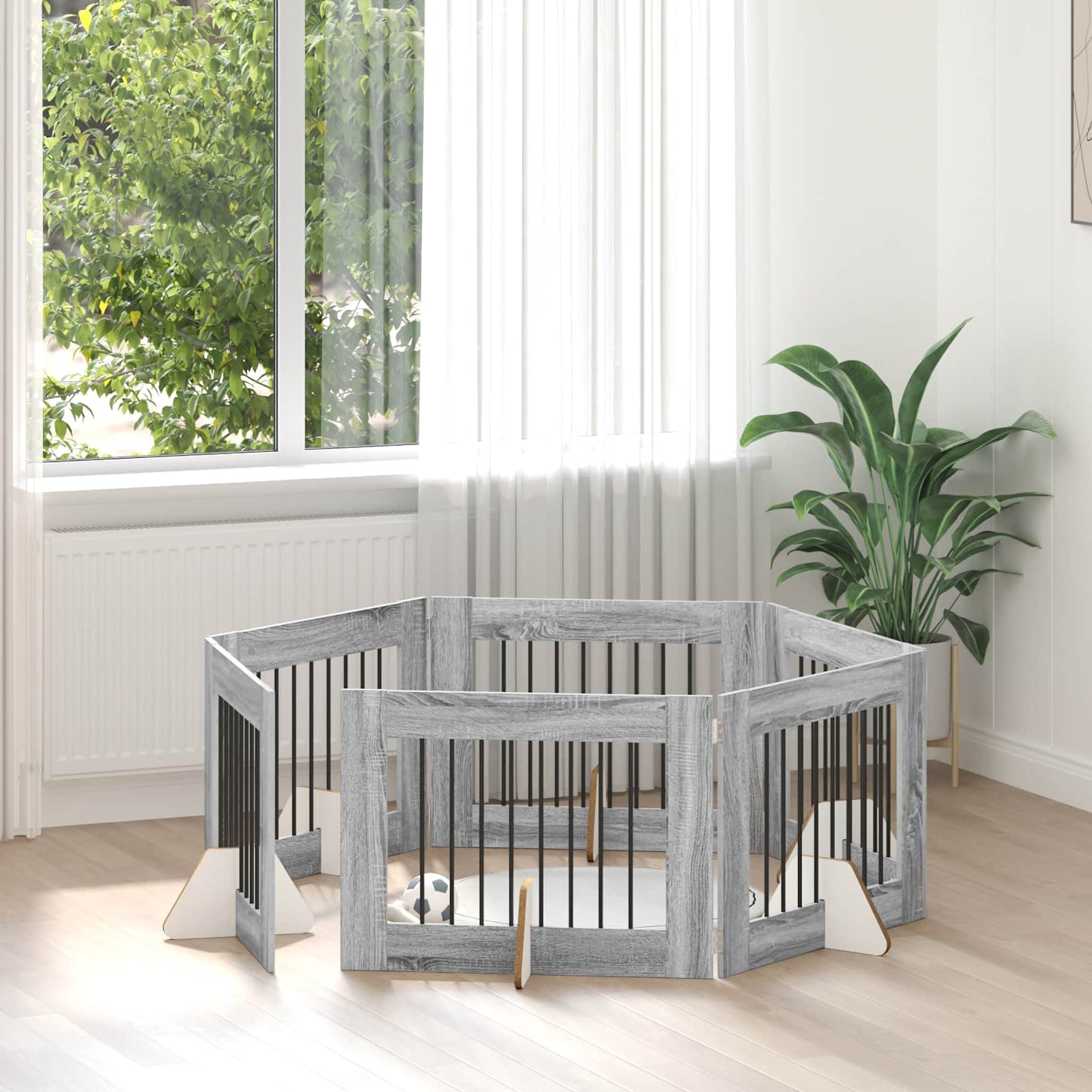 Dog Gate with Stands 6 pcs Grey Sonoma 80 x 60 cm