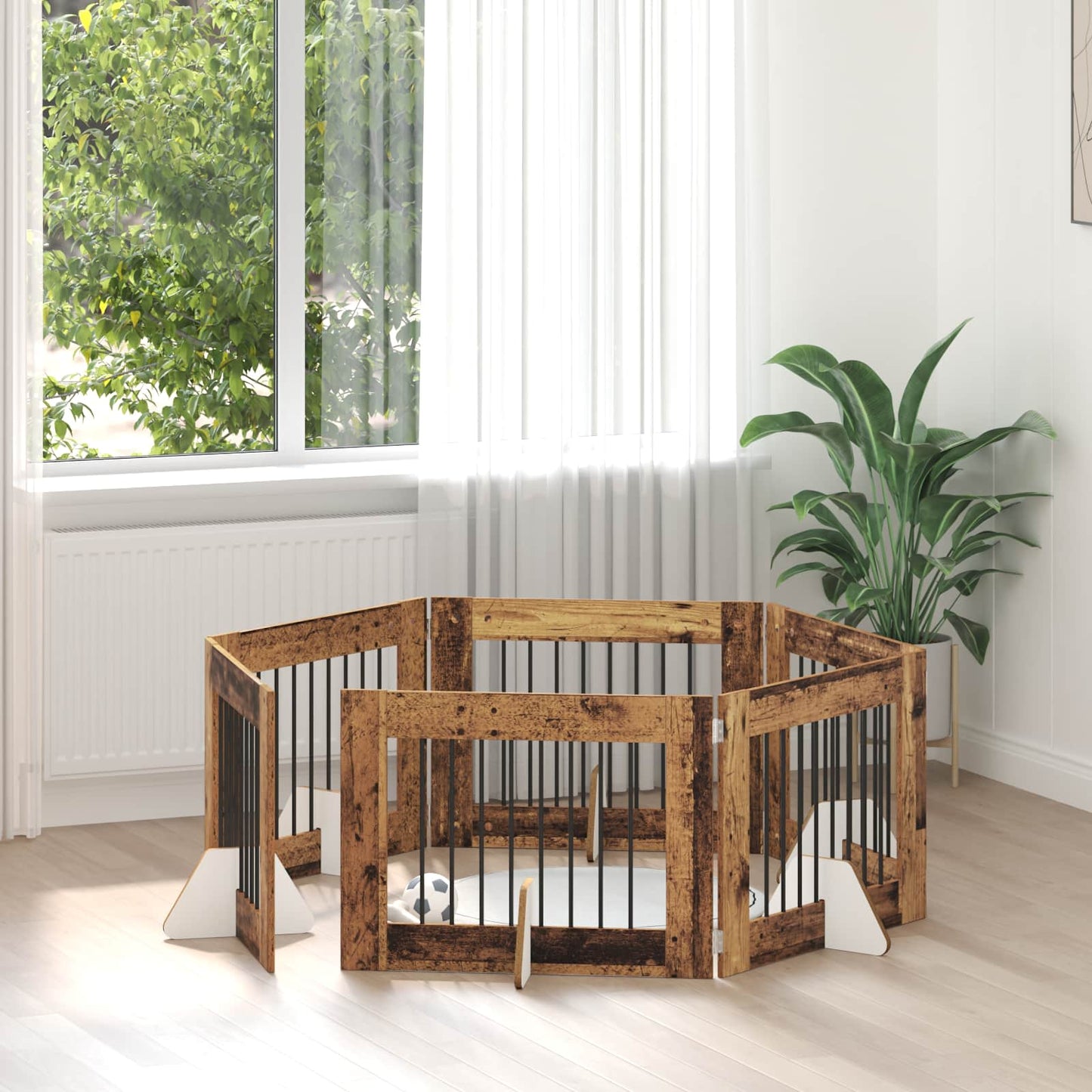 Dog Gate with Stands 6 pcs Old Wood 80 x 60 cm Engineered Wood