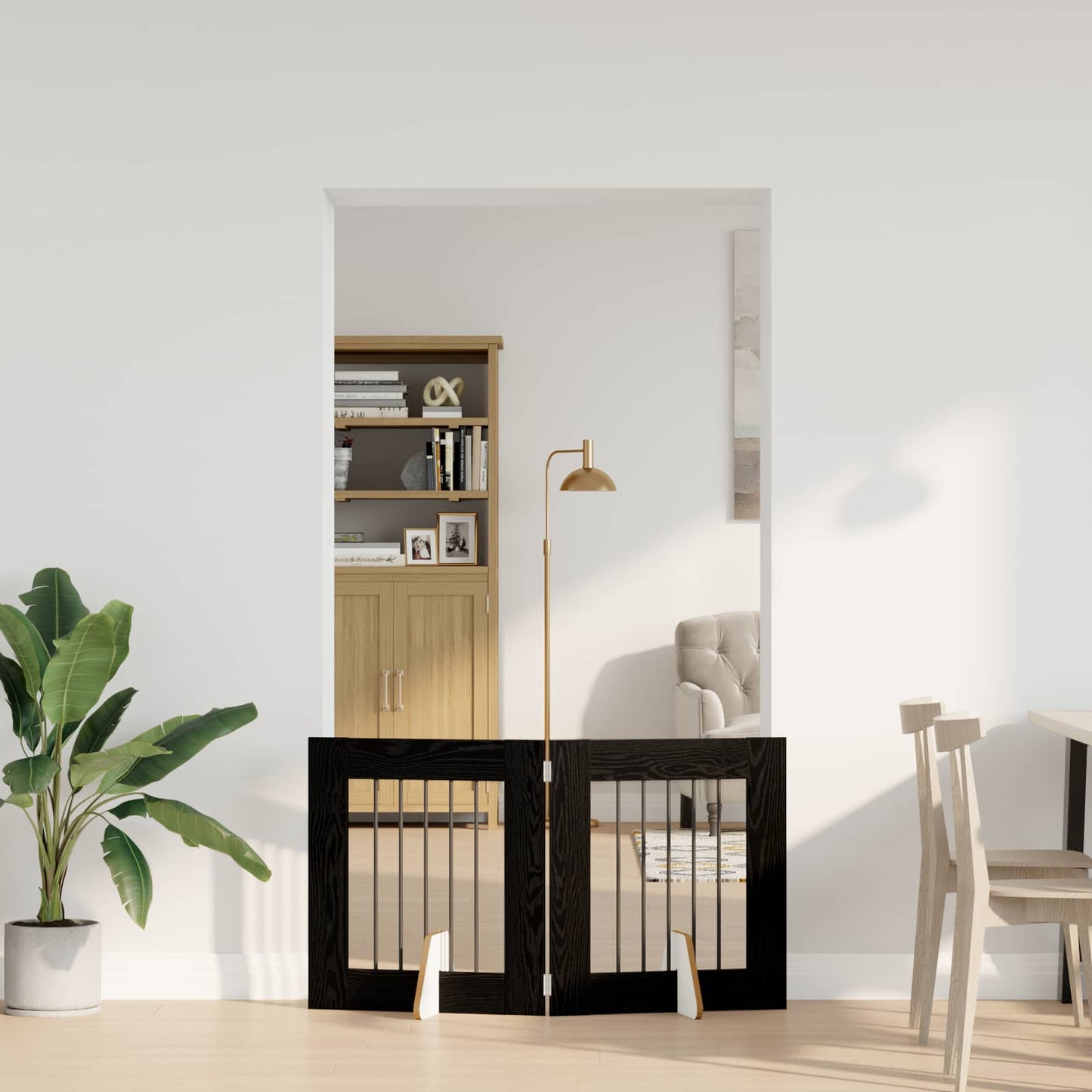 Foldable Dog Gate with Stands 2 pcs Black Oak 120.5 cm