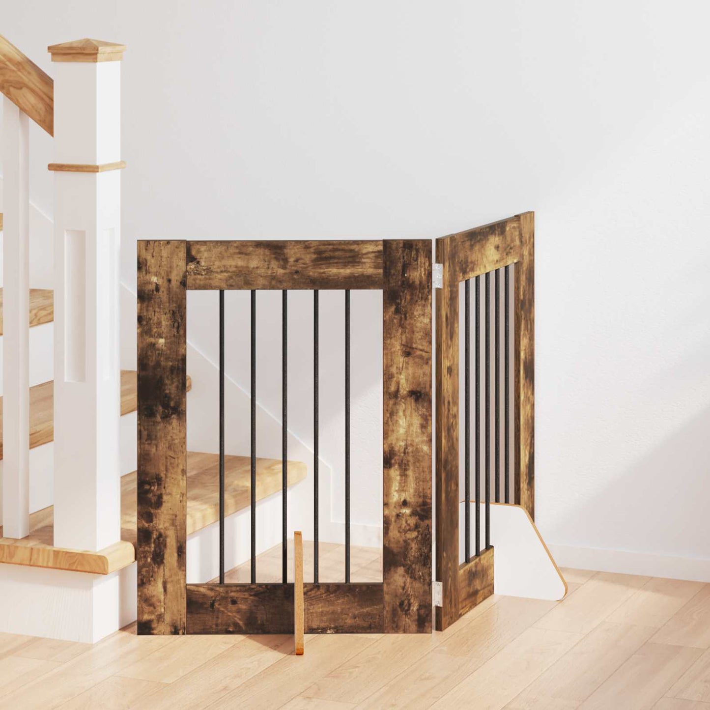 Dog Gate with Stands 2 pcs Smoked Oak 60 x 60 cm