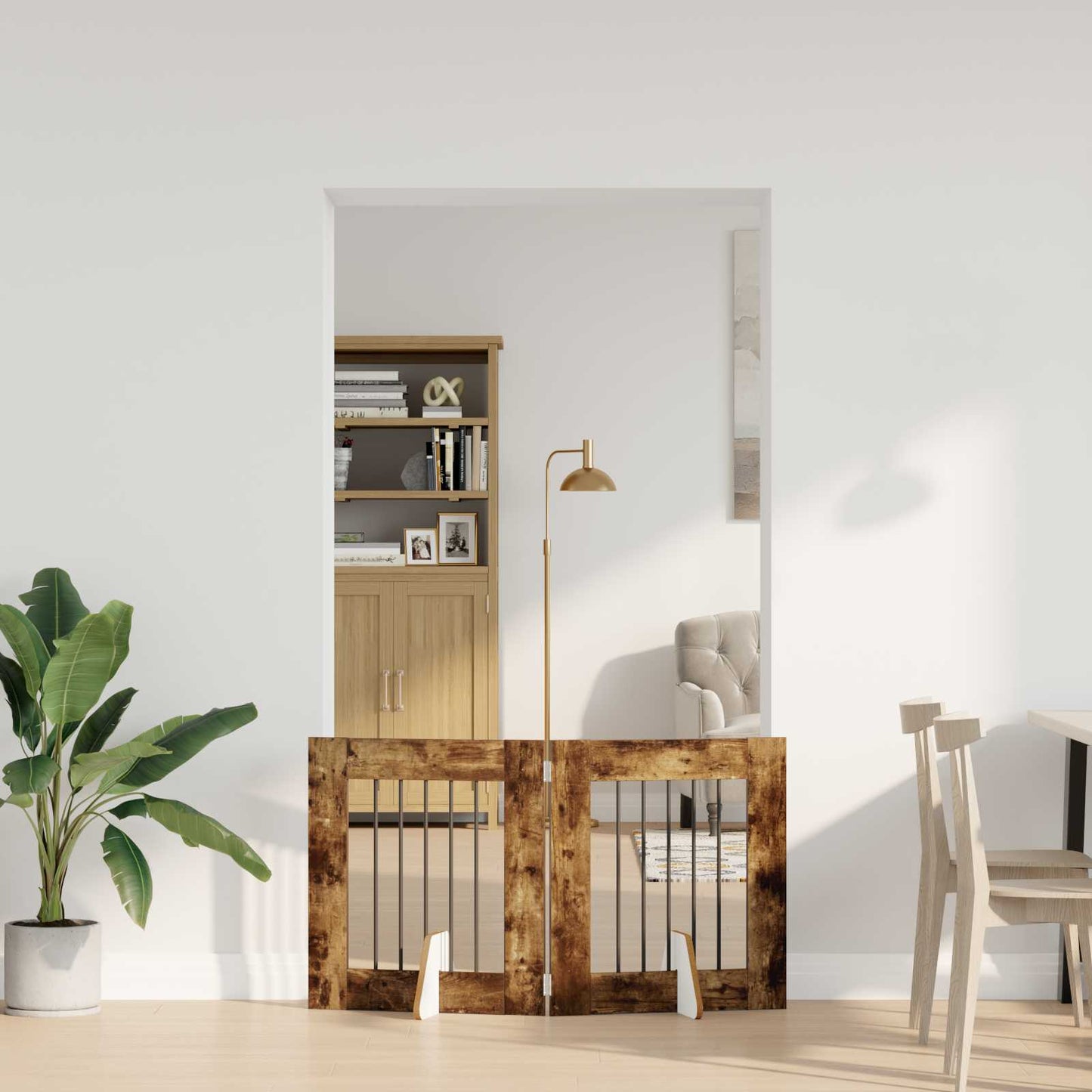 Dog Gate with Stands 2 pcs Smoked Oak 60 x 60 cm