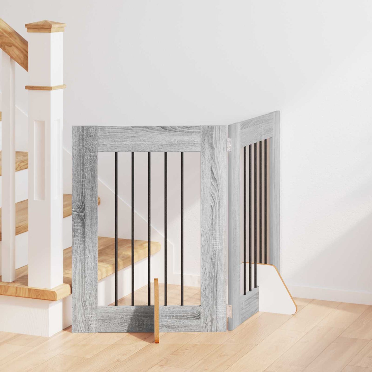 Dog Gate with Stands 2 pcs Grey Sonoma 60 x 60 cm