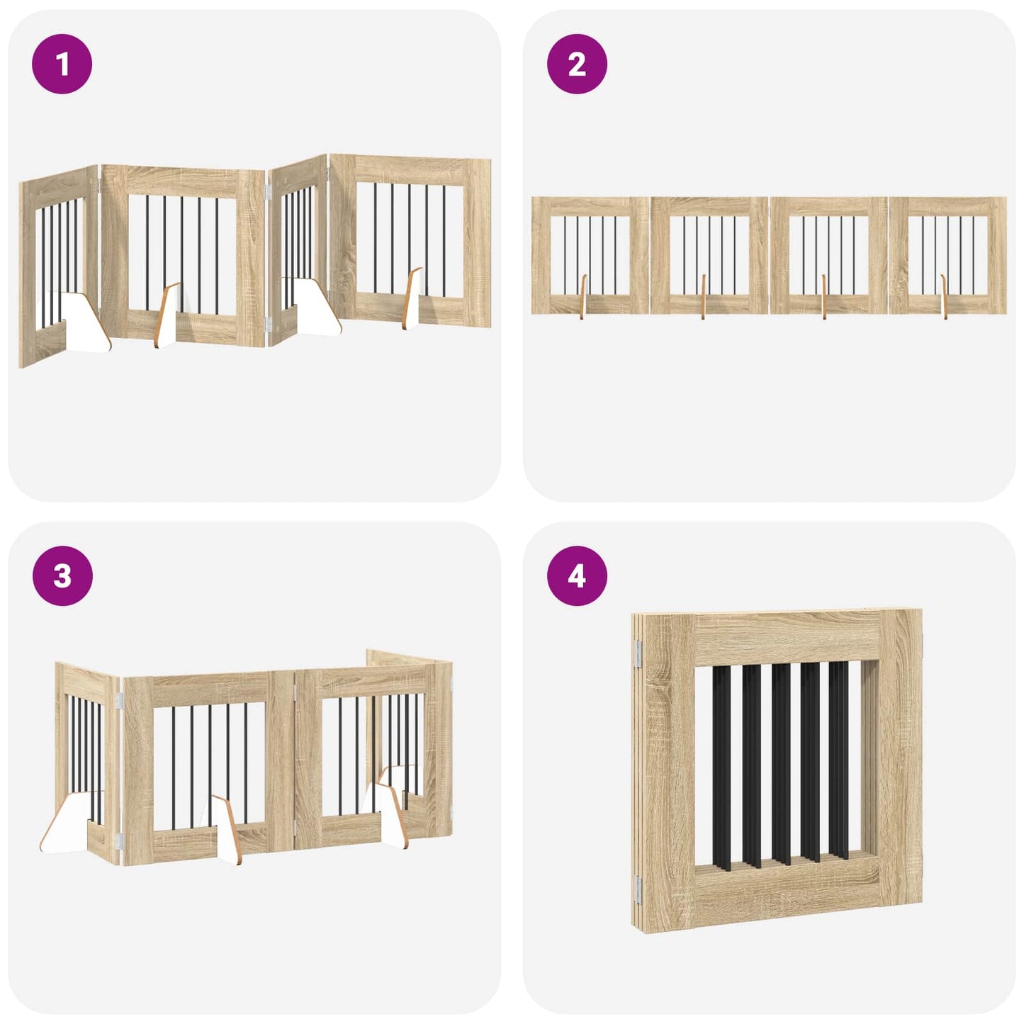 Foldable Dog Gate with Stands 4 pcs Sonoma Oak 241 cm