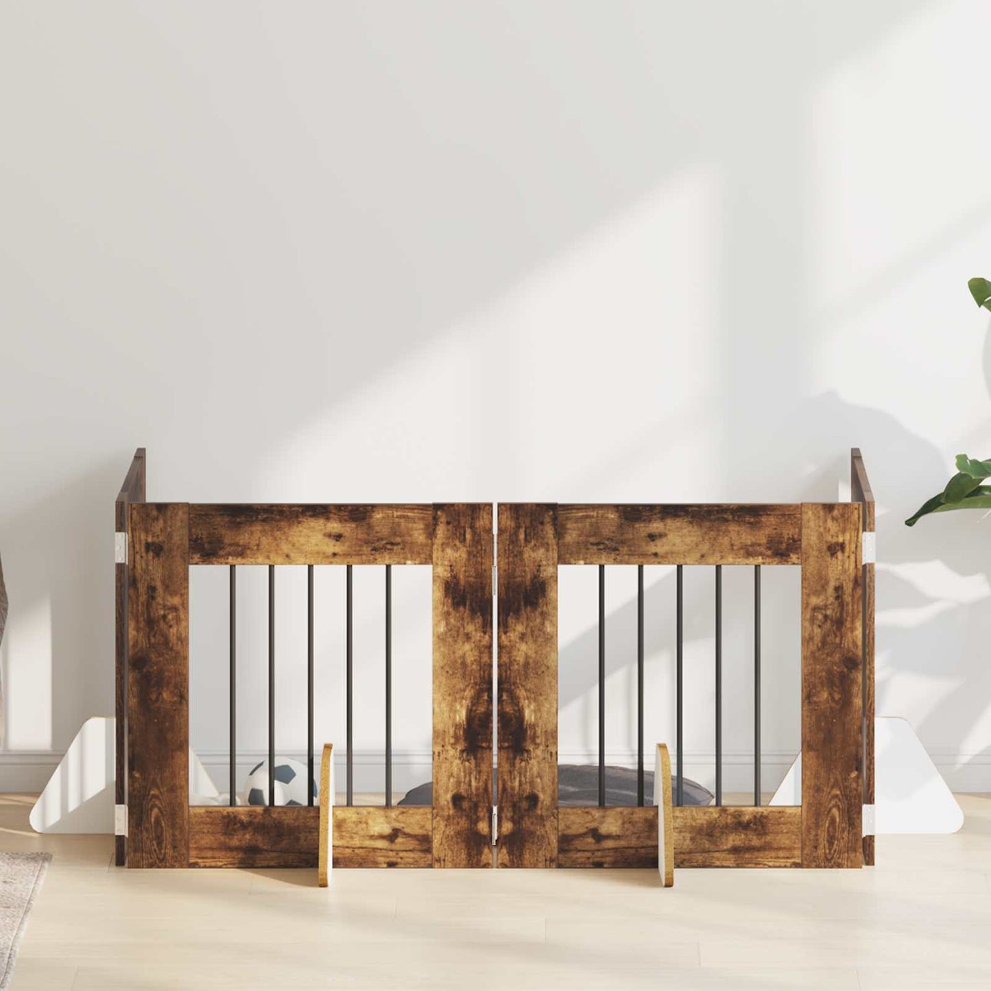 Dog Gate with Stands 4 pcs Smoked Oak 60 x 60 cm