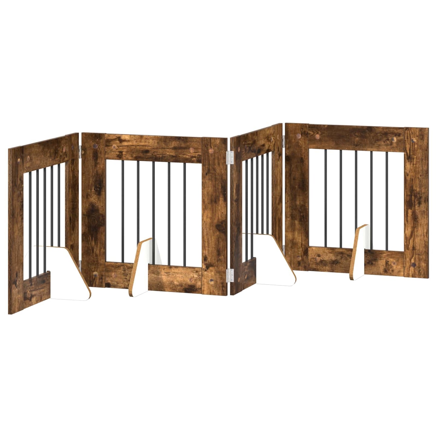 Foldable Dog Gate with Stands 4 pcs Smoked Oak 241 cm