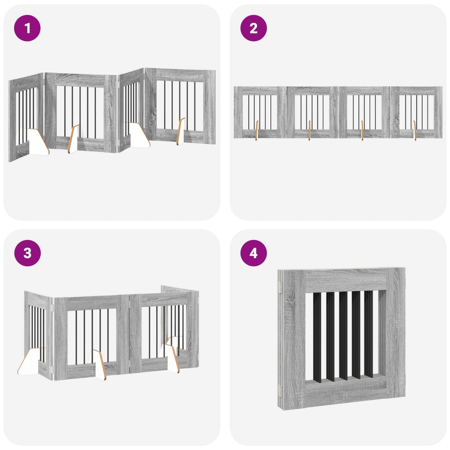Foldable Dog Gate with Stands 4 pcs Grey Sonoma 241 cm
