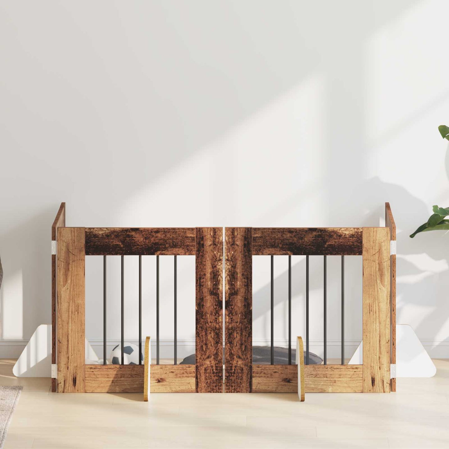 Dog Gate with Stands 4 pcs Old Wood 60 x 60 cm Engineered Wood