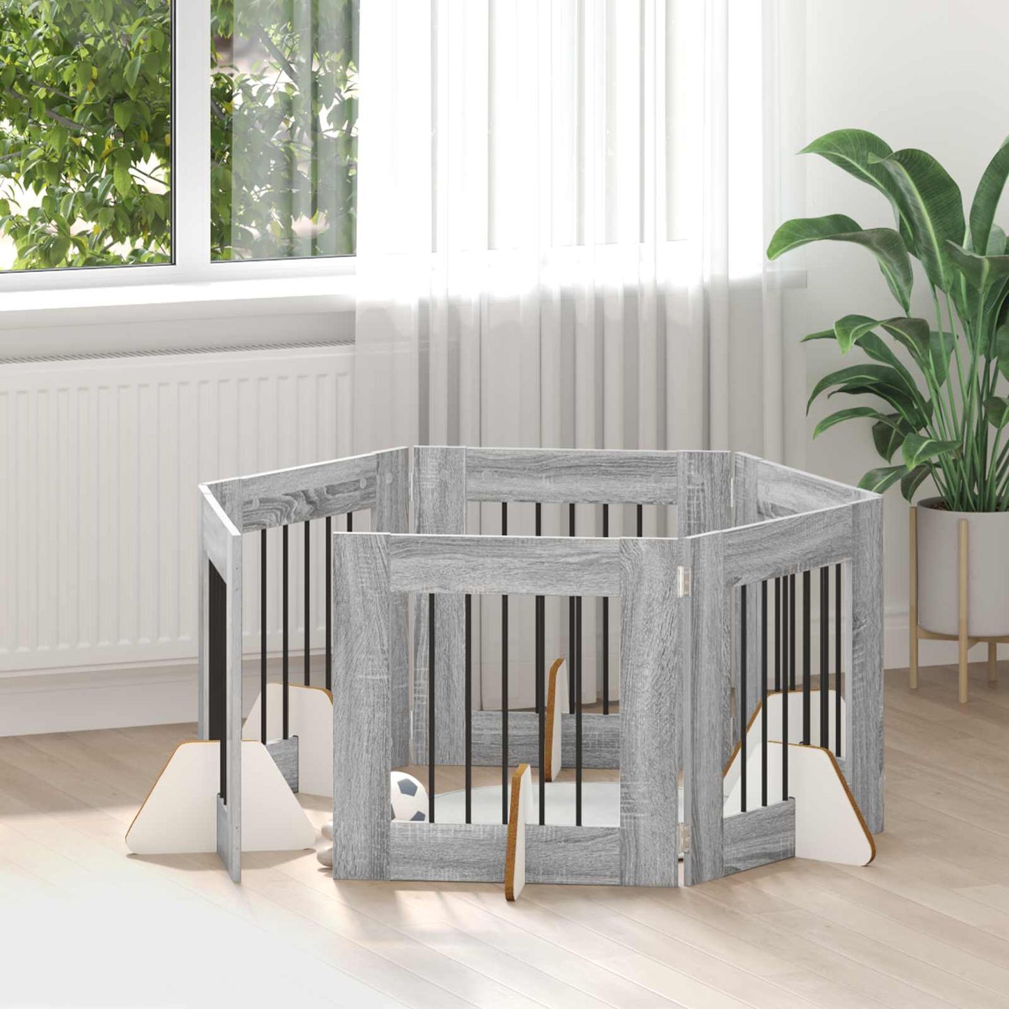 Dog Gate with Stands 6 pcs Grey Sonoma 60 x 60 cm