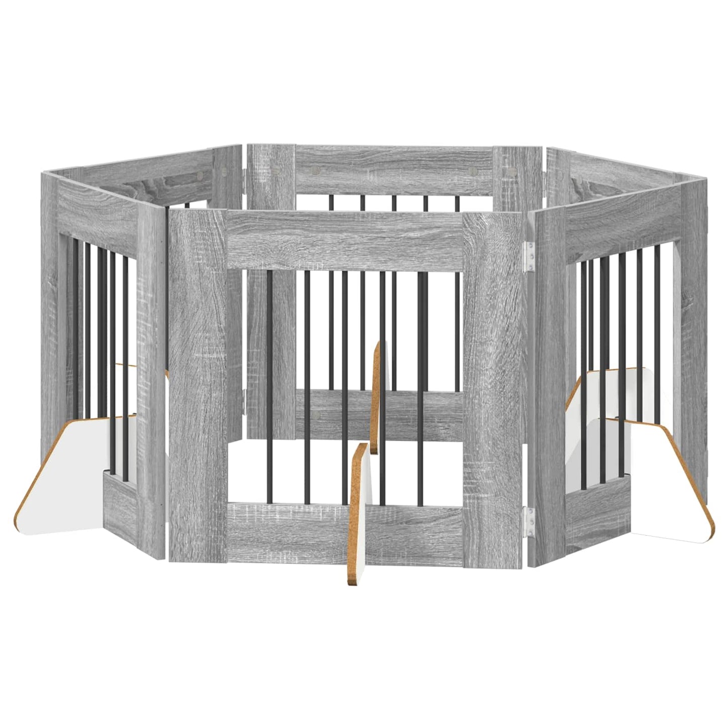 Dog Gate with Stands 6 pcs Grey Sonoma 60 x 60 cm