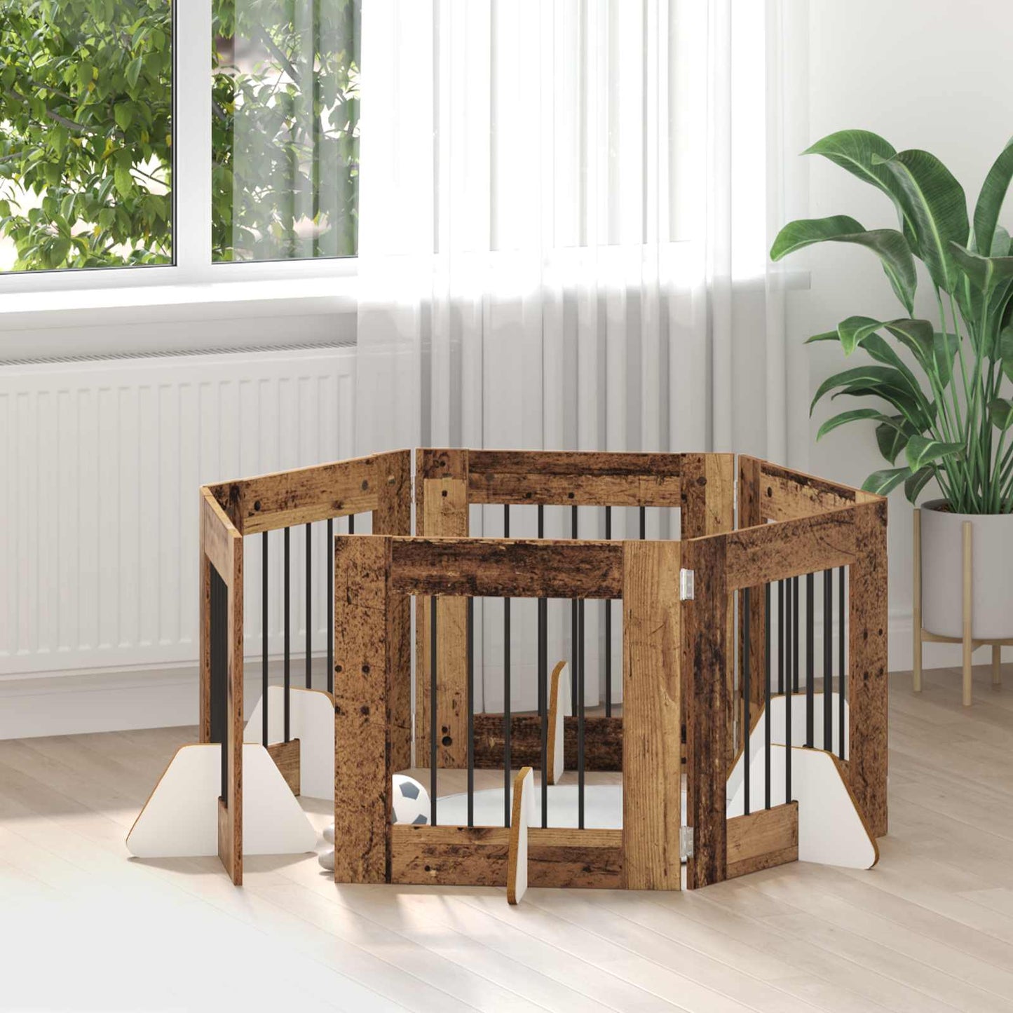 Dog Gate with Stands 6 pcs Old Wood 60 x 60 cm Engineered Wood
