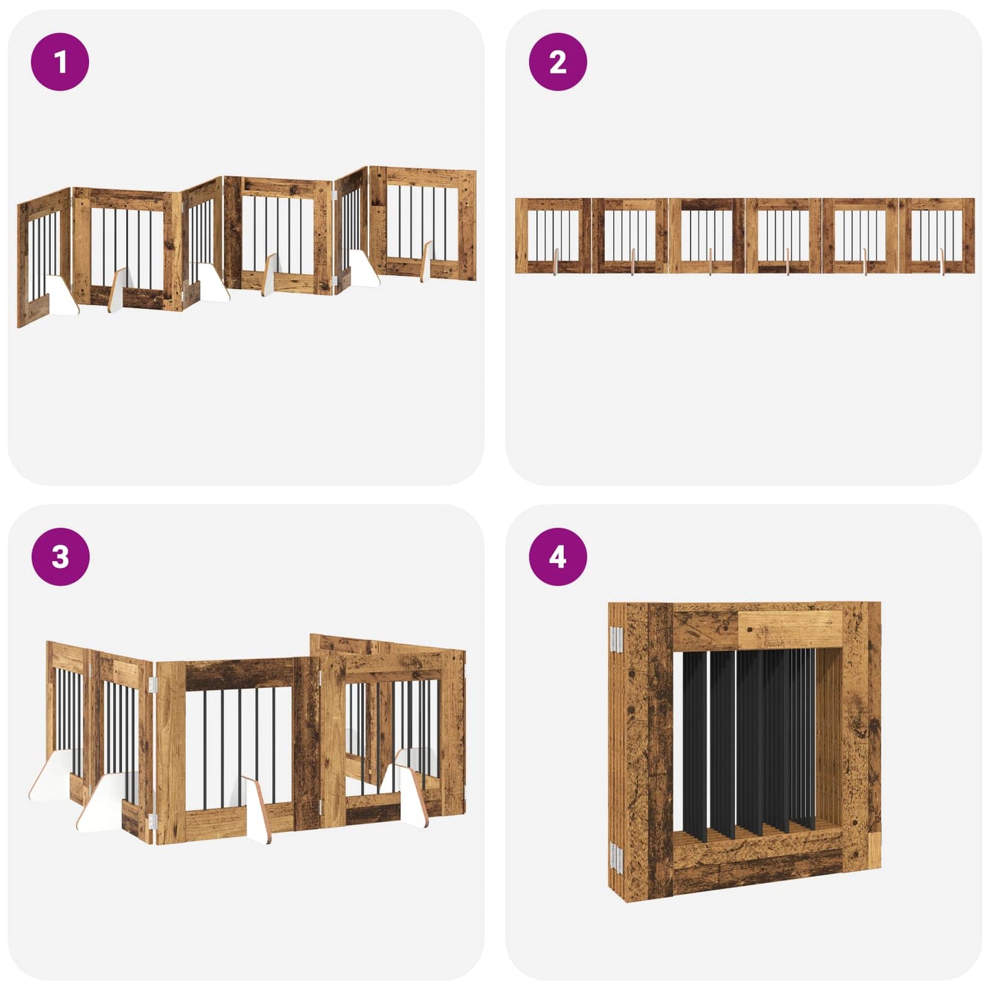 Foldable Dog Gate with Stands 6 pcs Old Wood 362 cm